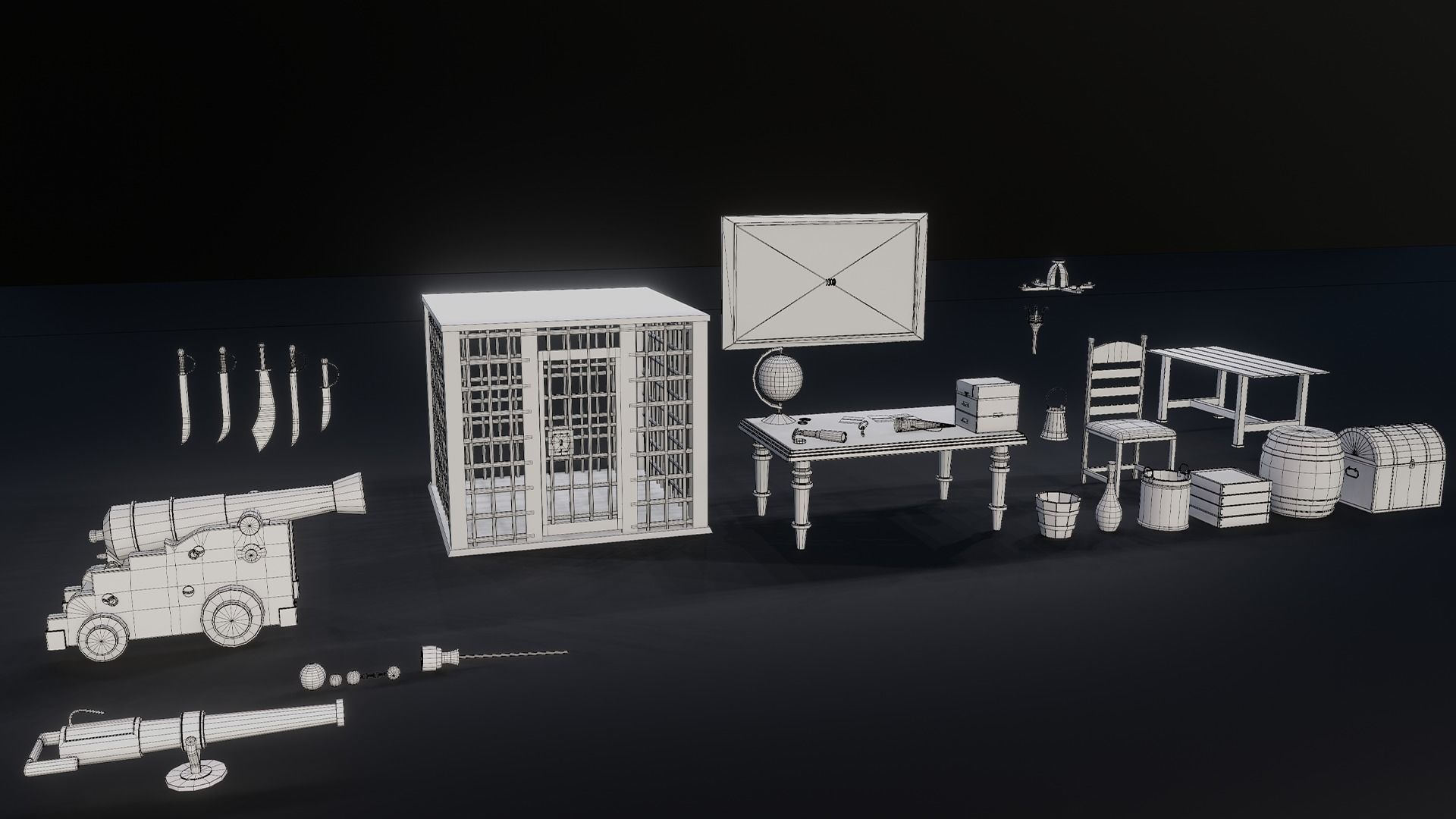 Pirate Ship with Interior - Props and Guns and Textures - Vol 1 Low-poly 3D model_8