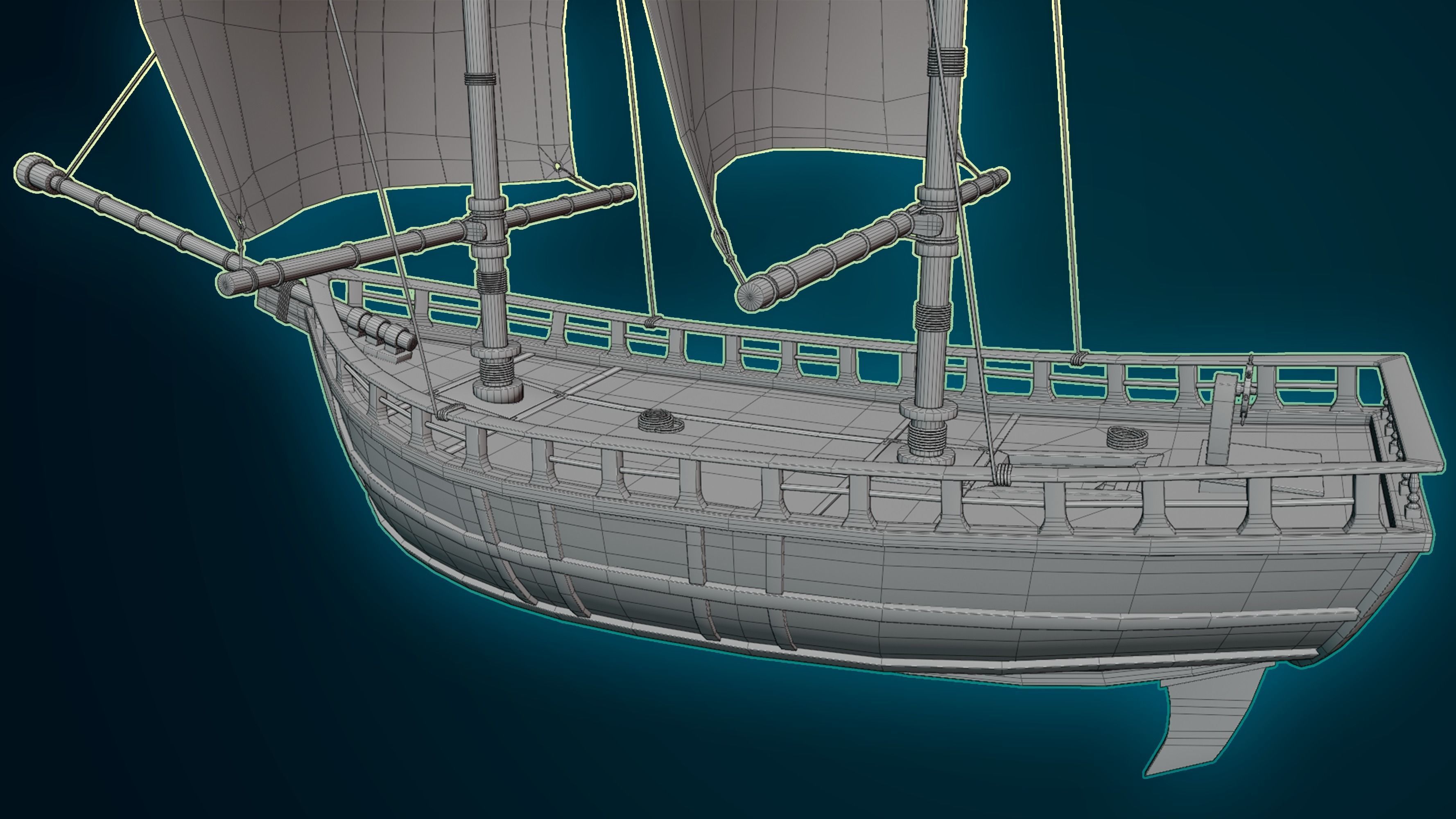 Pirate Ship with Interior - Props and Guns and Textures - Vol 1 Low-poly 3D model_12