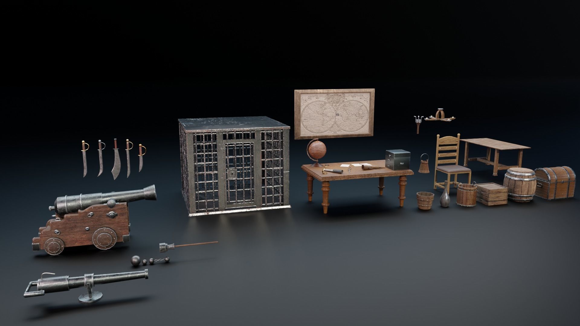 Pirate Ship with Interior - Props and Guns and Textures - Vol 1 Low-poly 3D model_17