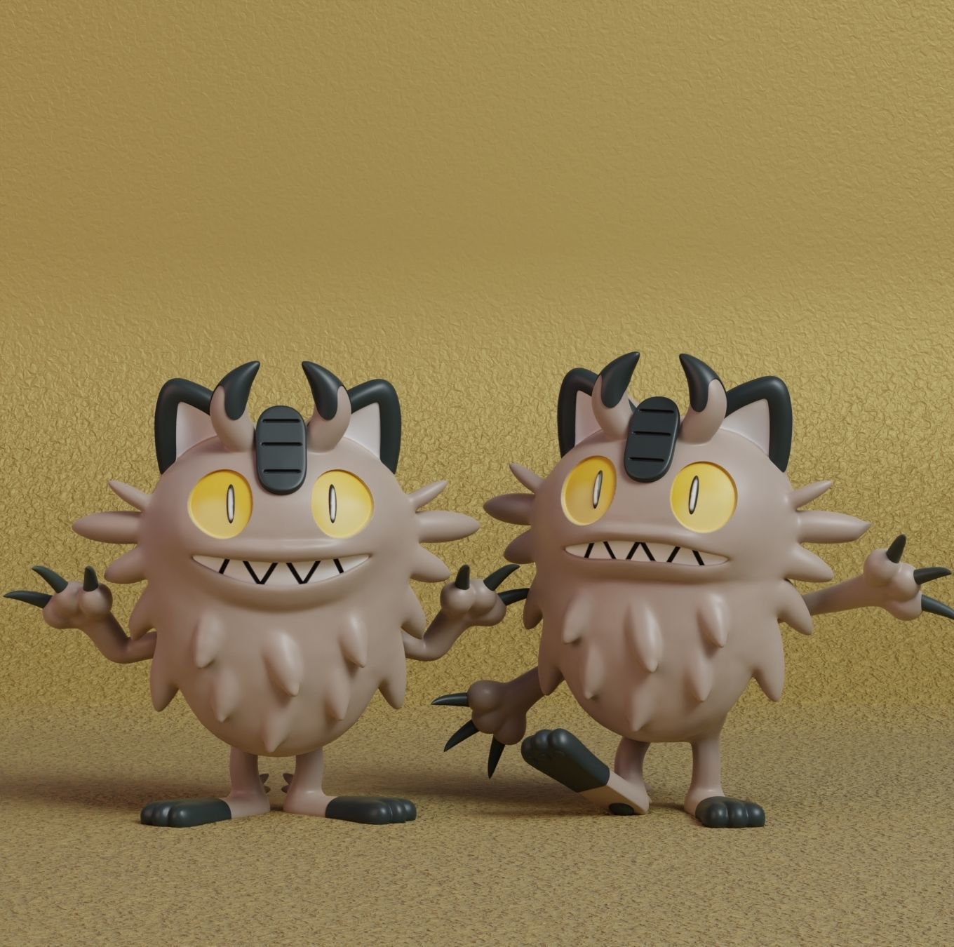 Pokemon - Galarian Meowth and Perrserker with 2 poses 3D print model_1