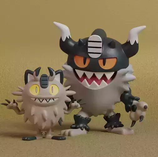 Pokemon - Galarian Meowth and Perrserker with 2 poses
