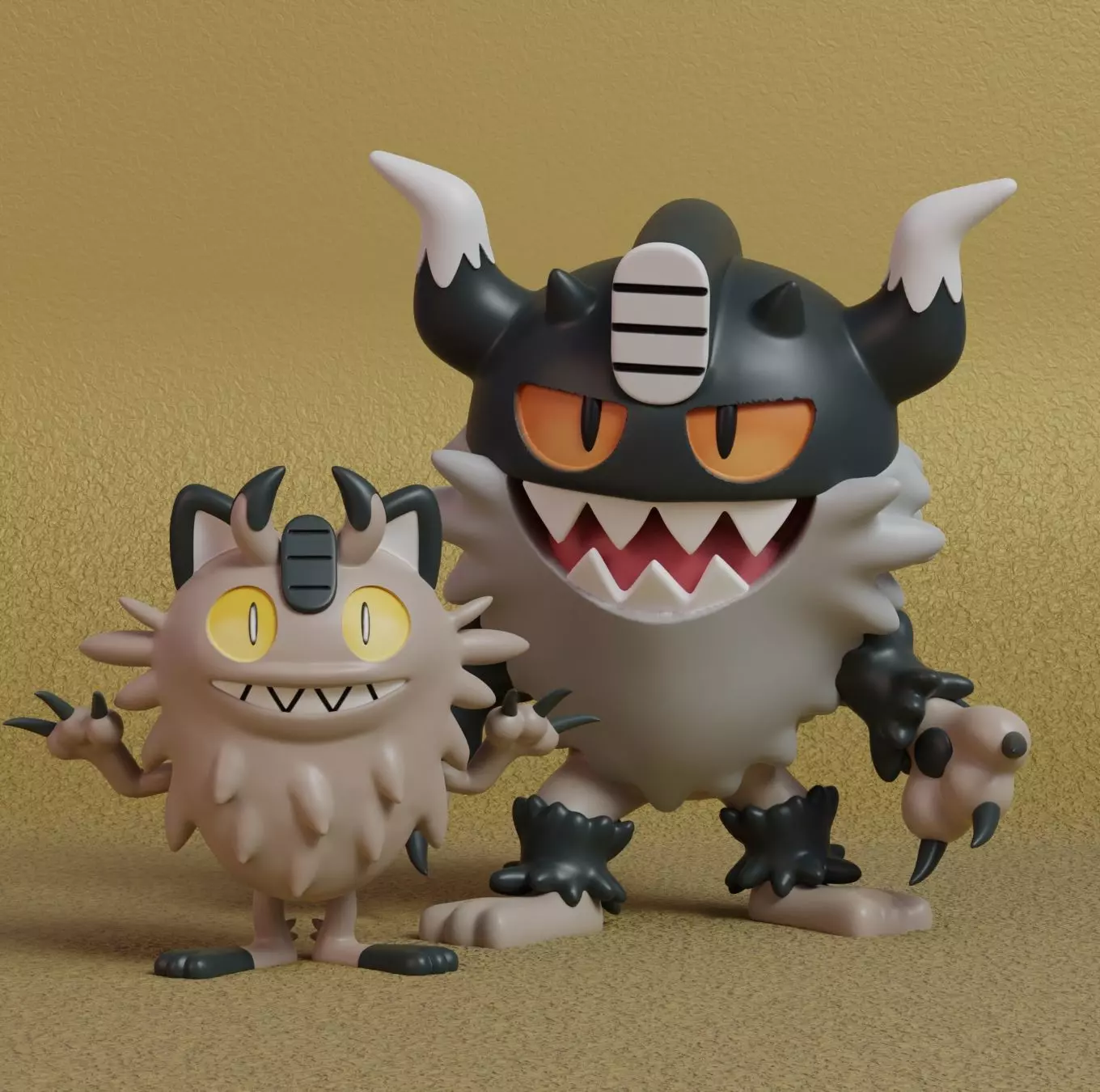 Pokemon - Galarian Meowth and Perrserker with 2 poses 3D print model_0