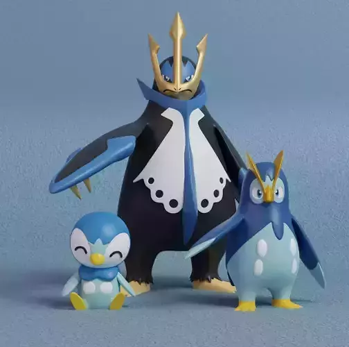 Pokemon - Piplup Prinplup and Empoleon with 2 poses 3D print model