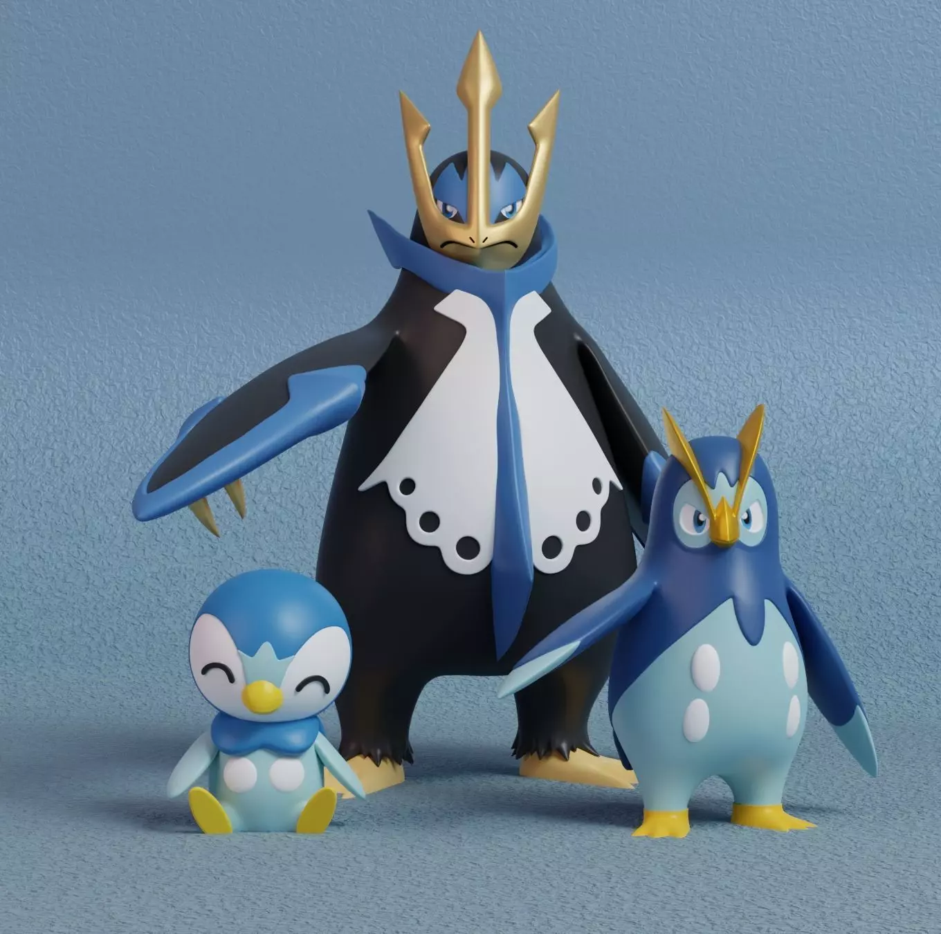 Pokemon - Piplup Prinplup and Empoleon with 2 poses 3D print model_0