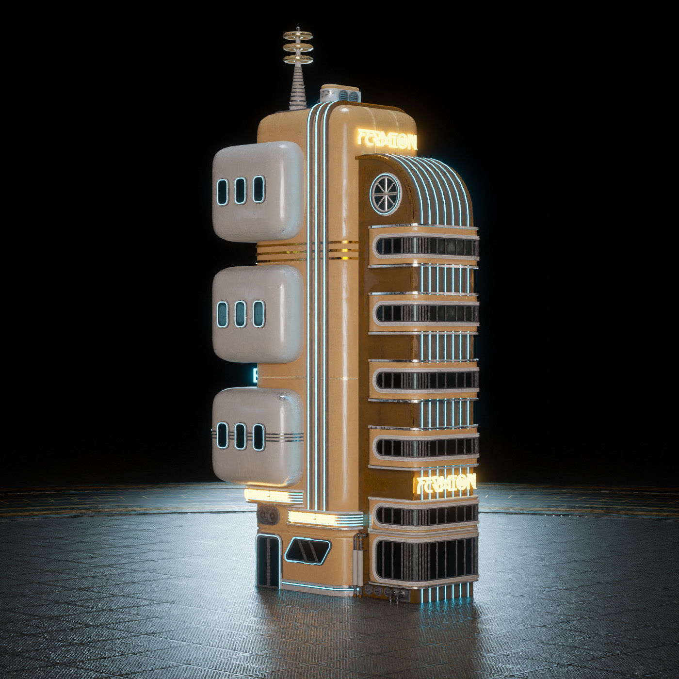 SCIFI ATOMPUNK BUILDING 01 Low-poly 3D model_7