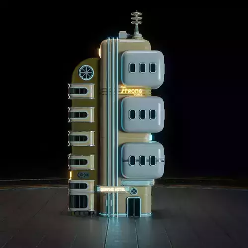 SCIFI ATOMPUNK BUILDING 01 Low-poly 3D model