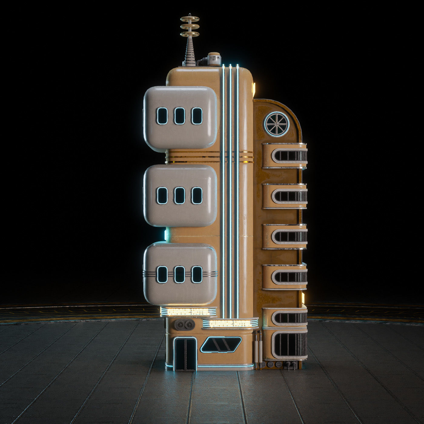 SCIFI ATOMPUNK BUILDING 01 Low-poly 3D model_6