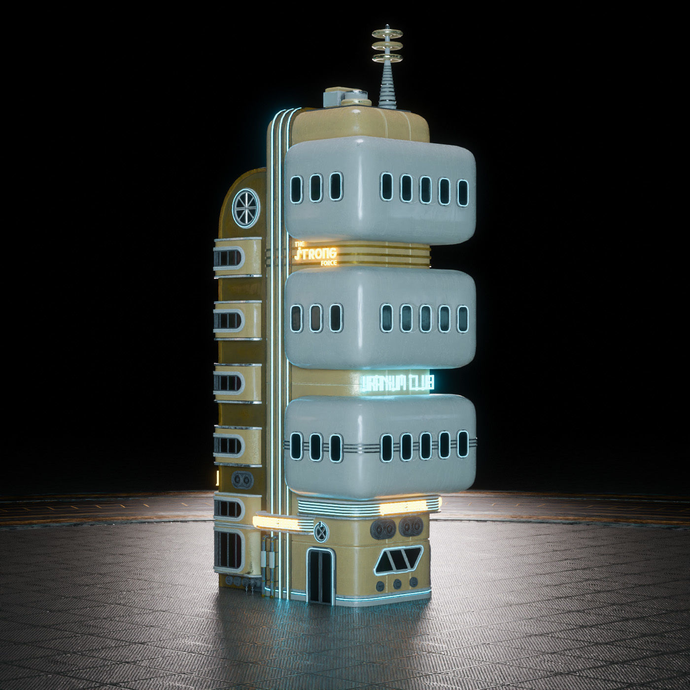 SCIFI ATOMPUNK BUILDING 01 Low-poly 3D model_3
