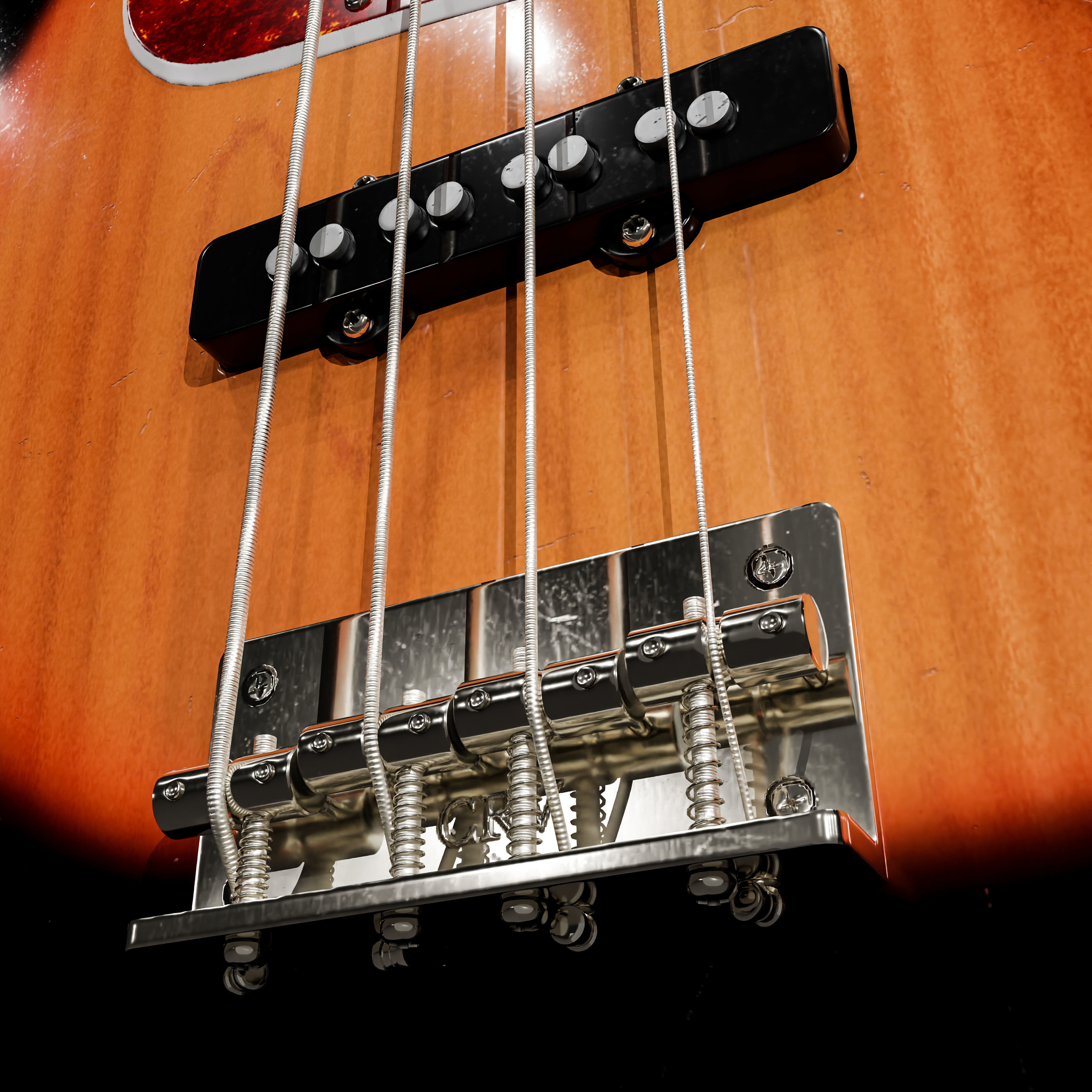 Jazz Bass - 3 Tone Sunburst 3D model_3