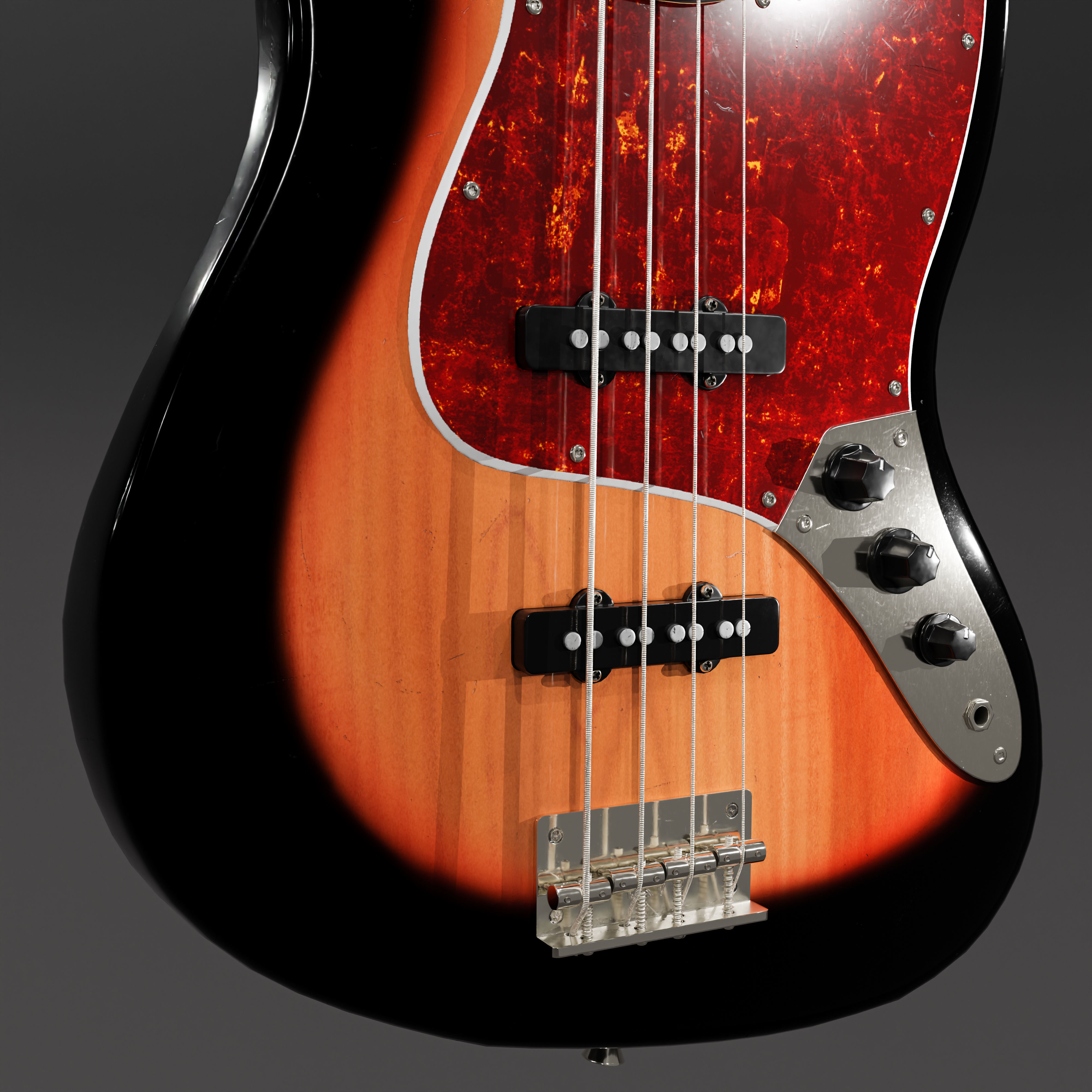 Jazz Bass - 3 Tone Sunburst 3D model_4