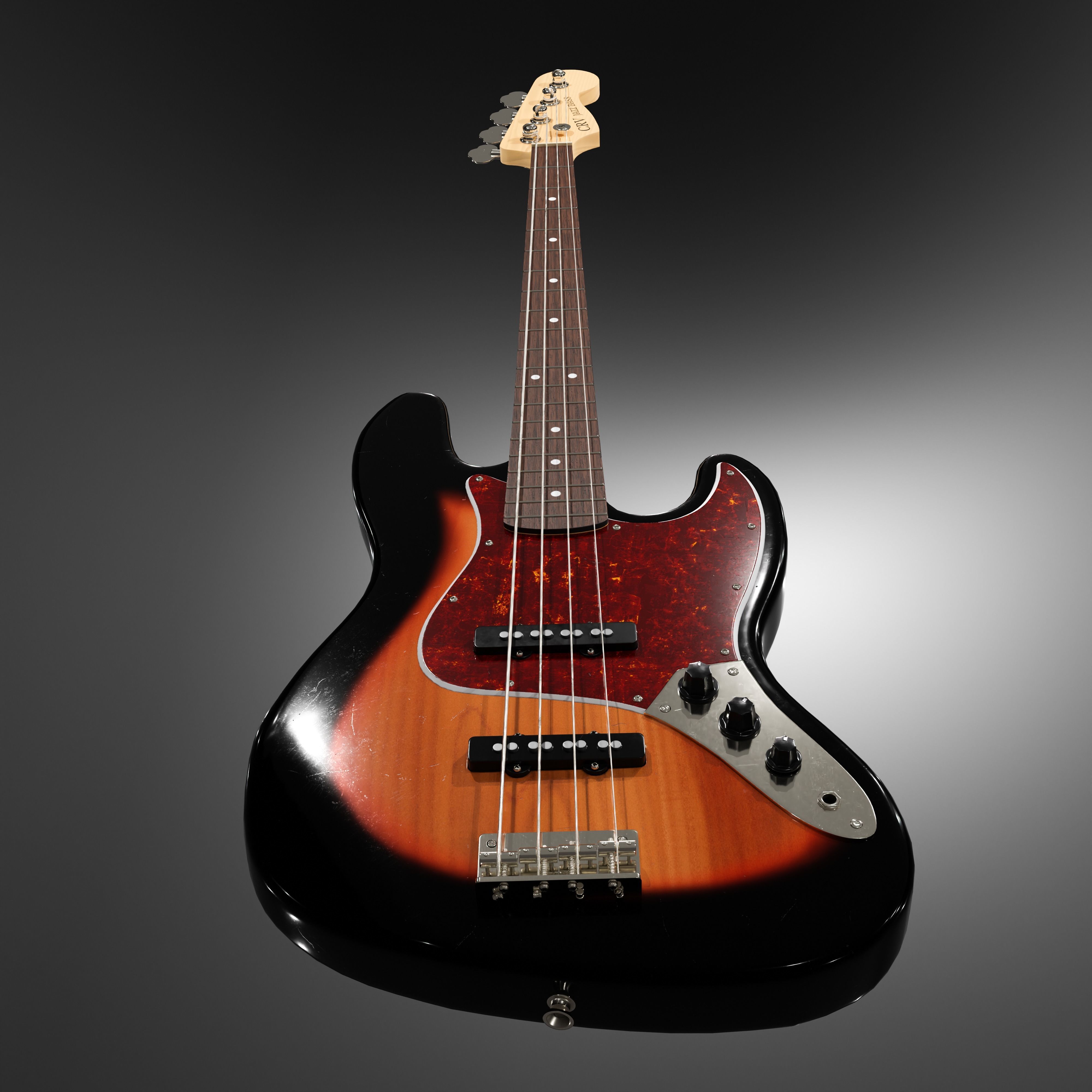 Jazz Bass - 3 Tone Sunburst 3D model_1