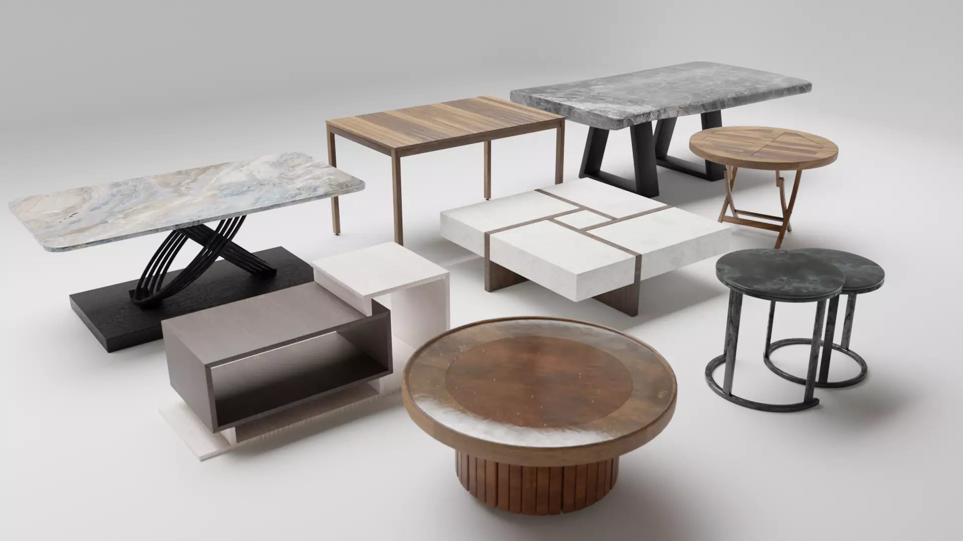 Realistic modern table bundle of 8 Low-poly 3D model
