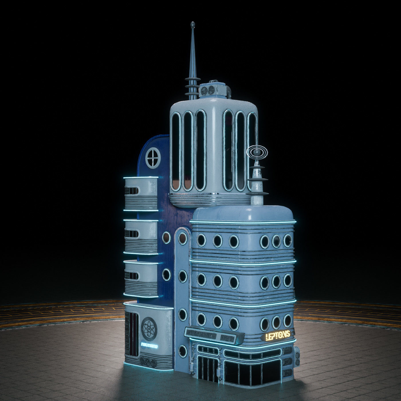 SCIFI ATOMPUNK BUILDING 03 Low-poly 3D model_3