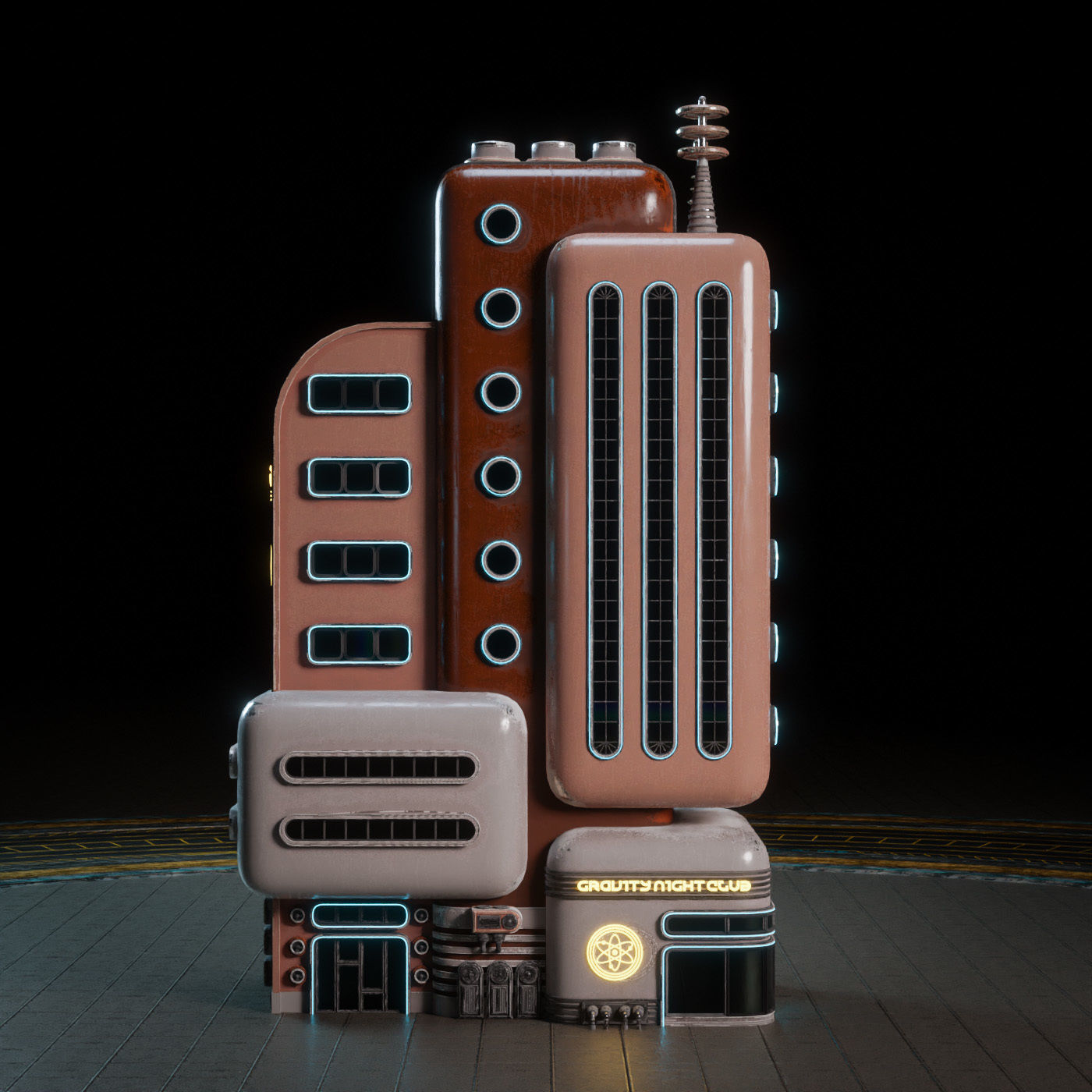 SCIFI ATOMPUNK BUILDING 04 Low-poly 3D model_6