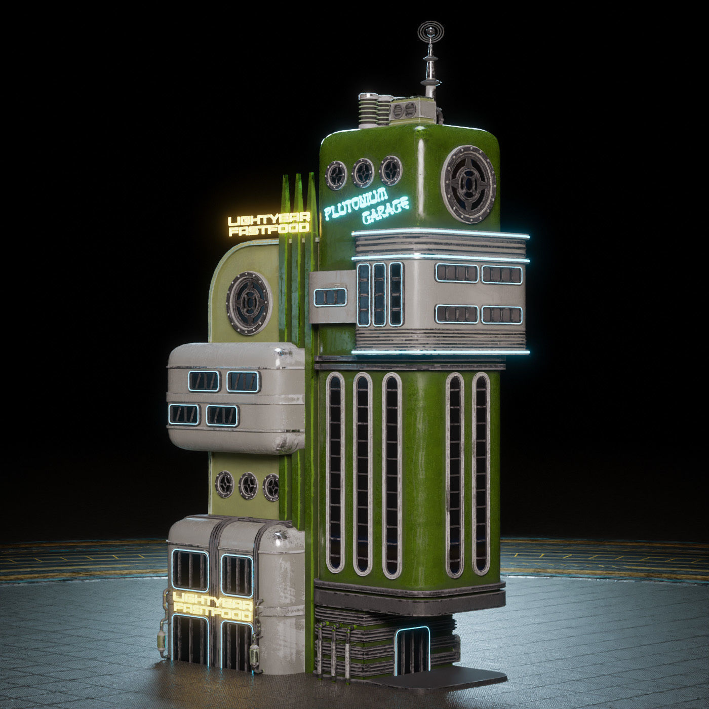 SCIFI ATOMPUNK BUILDING 05 Low-poly 3D model_7