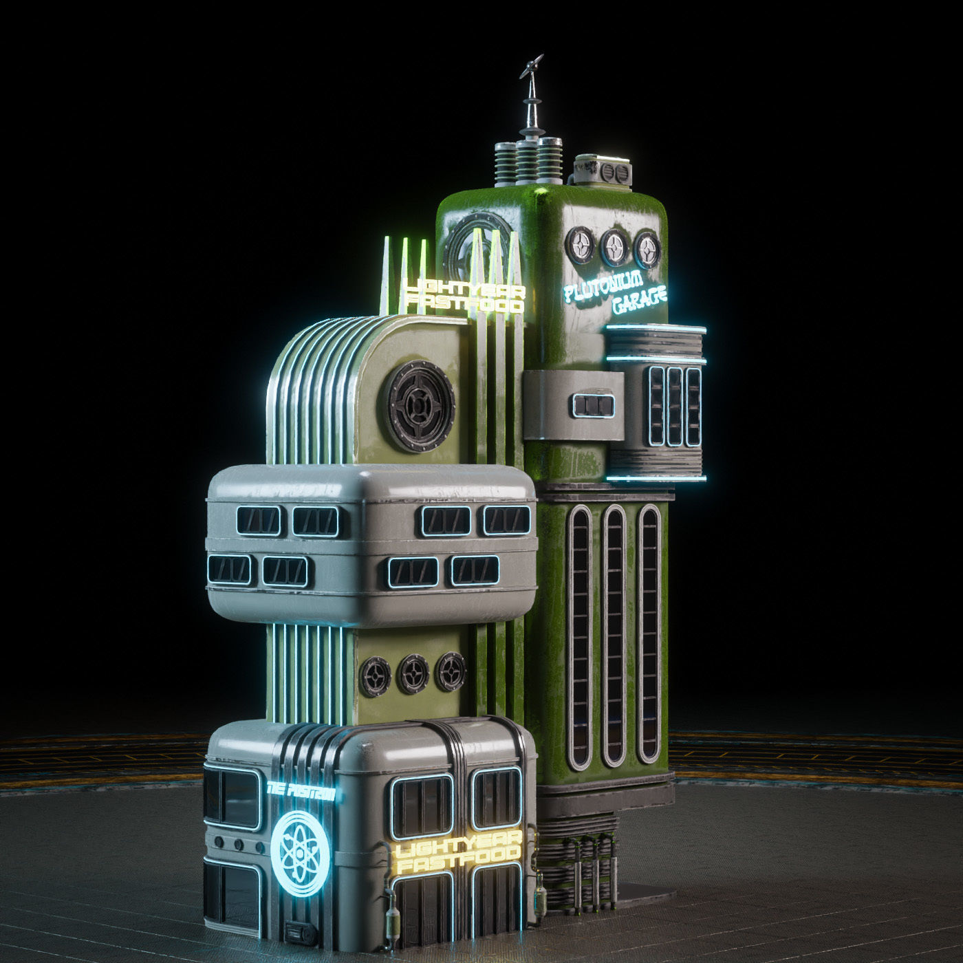 SCIFI ATOMPUNK BUILDING 05 Low-poly 3D model_5