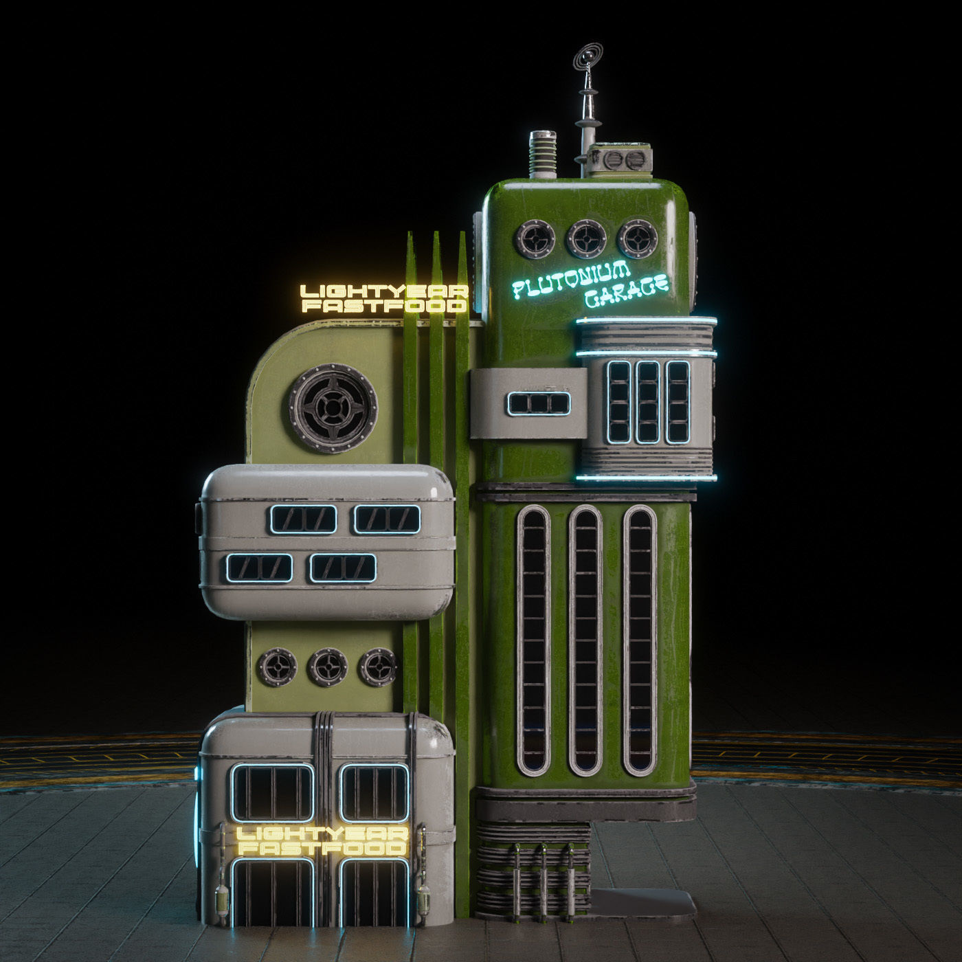 SCIFI ATOMPUNK BUILDING 05 Low-poly 3D model_6