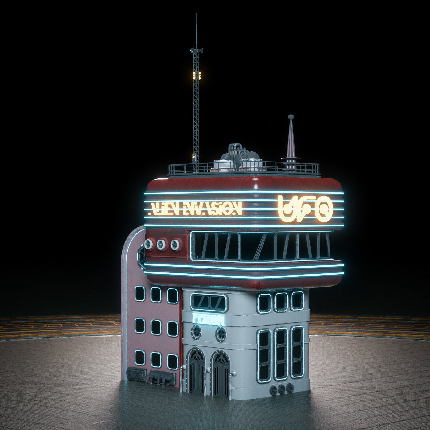 SCIFI ATOMPUNK BUILDING 06 Low-poly 3D model_3