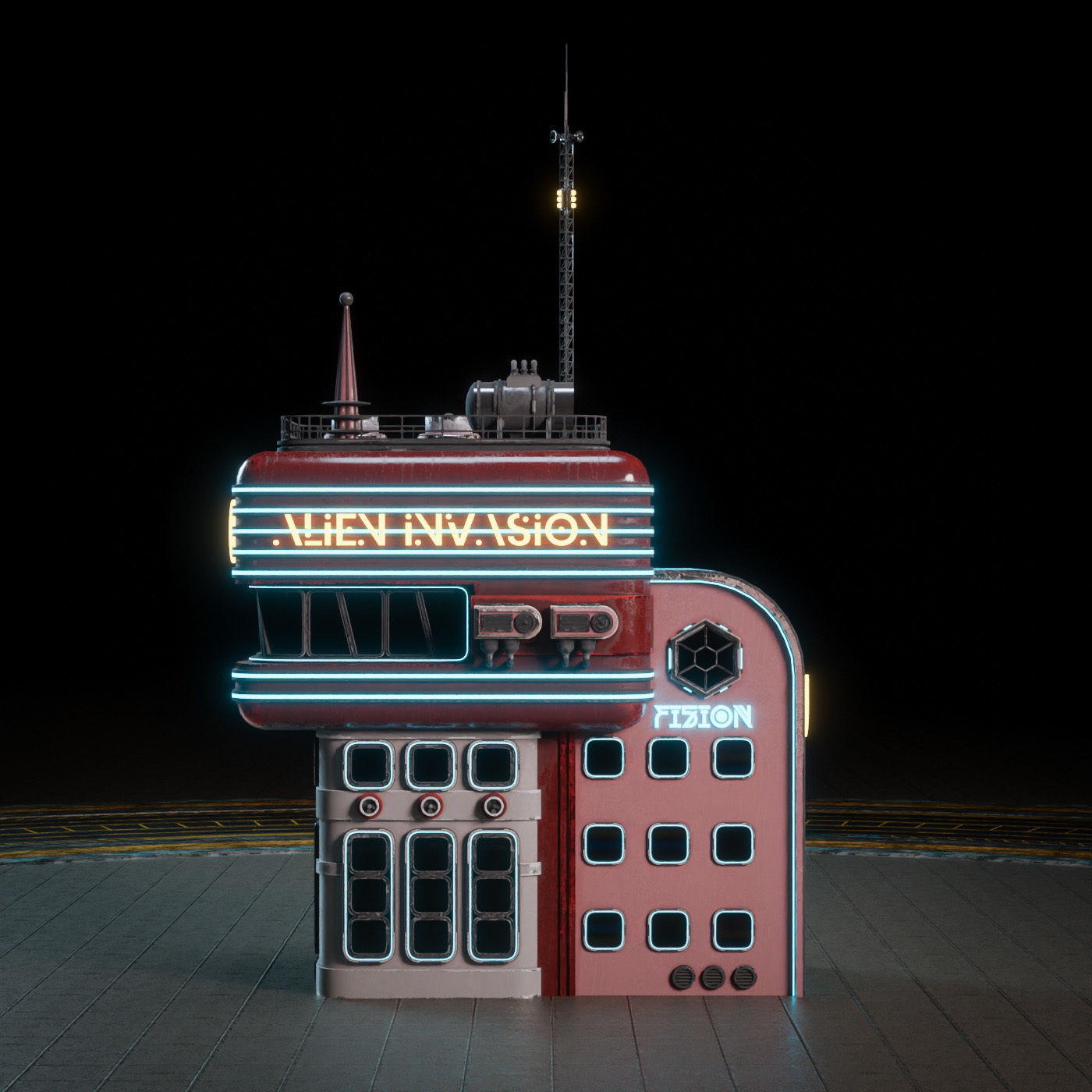 SCIFI ATOMPUNK BUILDING 06 Low-poly 3D model_6