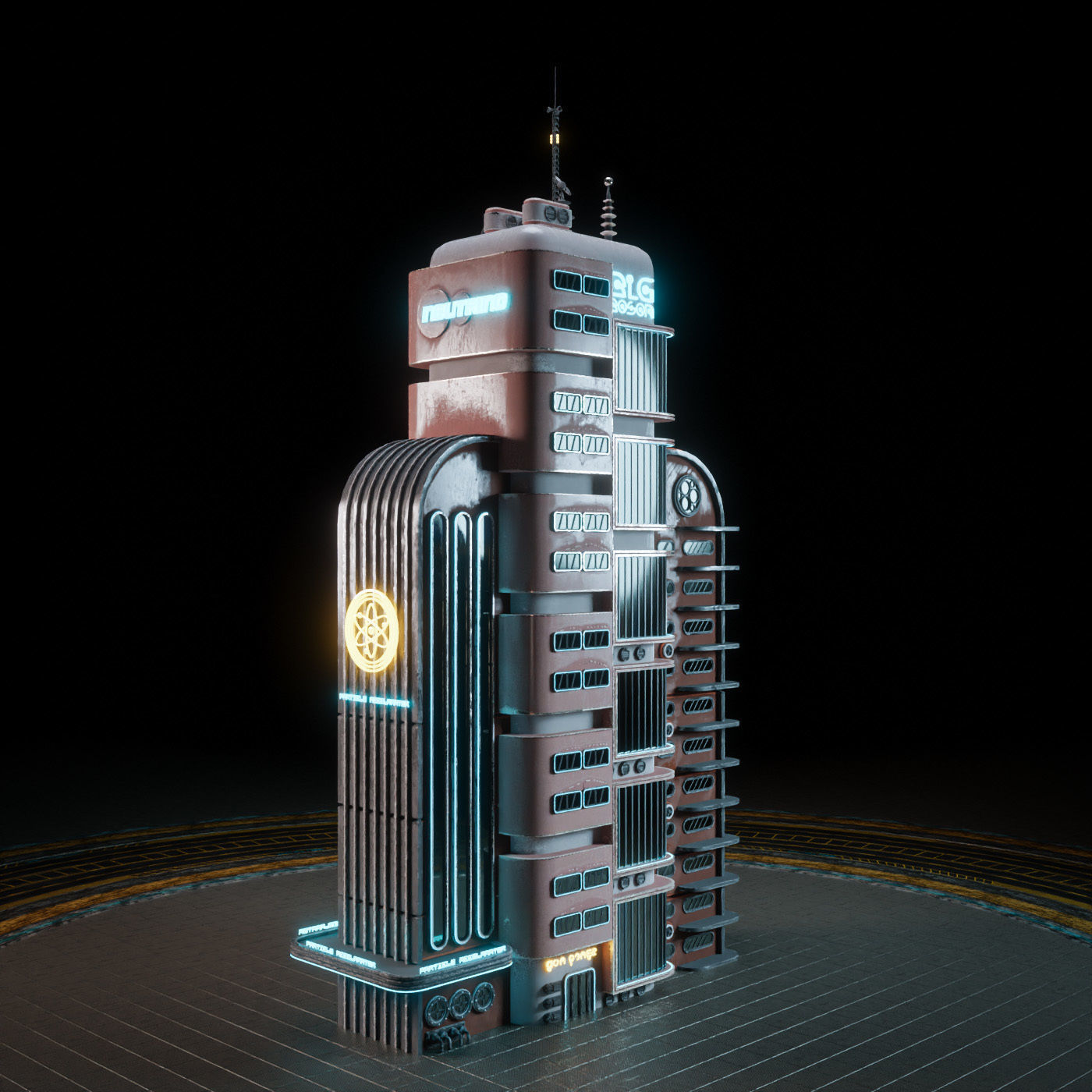 SCIFI ATOMPUNK BUILDING 08 Low-poly 3D model_9