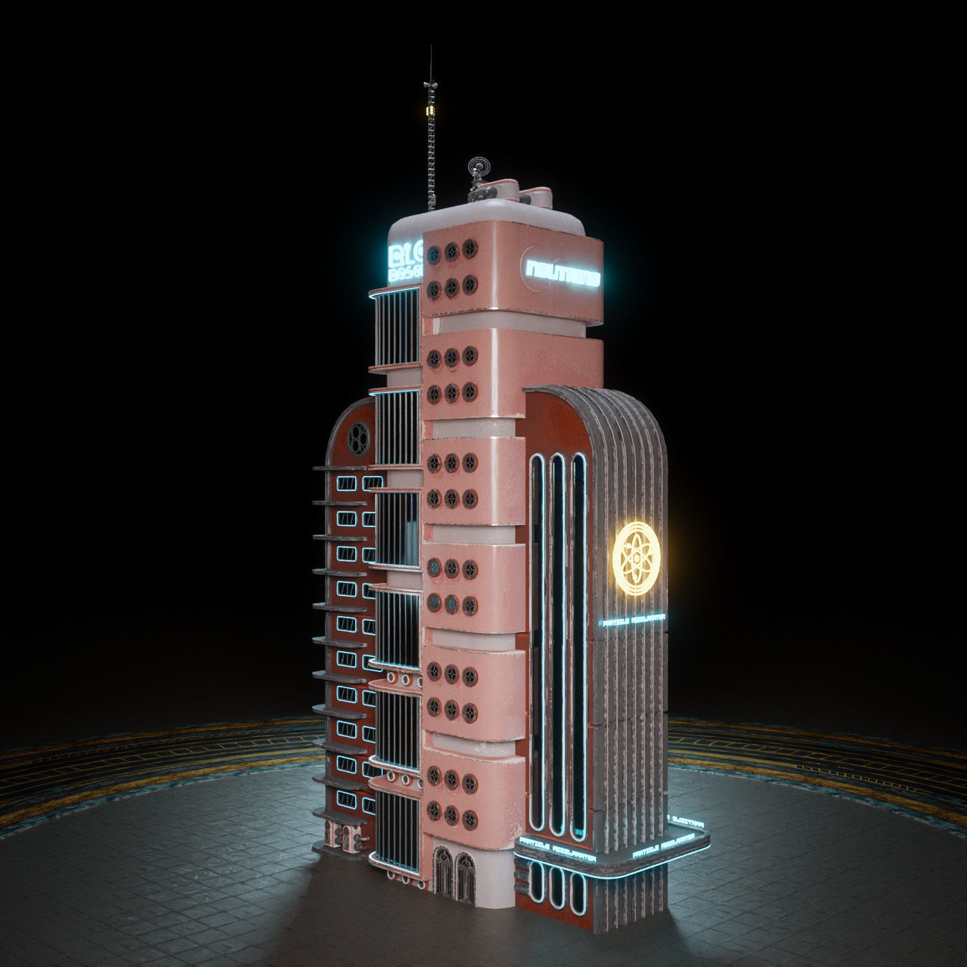 SCIFI ATOMPUNK BUILDING 08 Low-poly 3D model_7