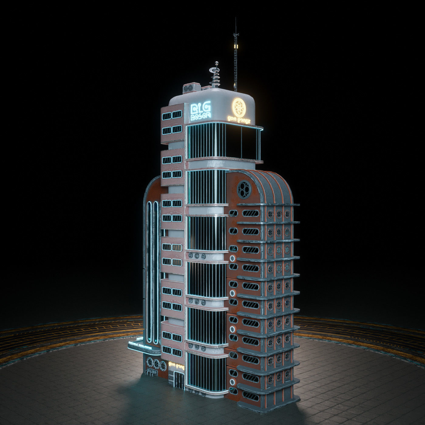 SCIFI ATOMPUNK BUILDING 08 Low-poly 3D model_3