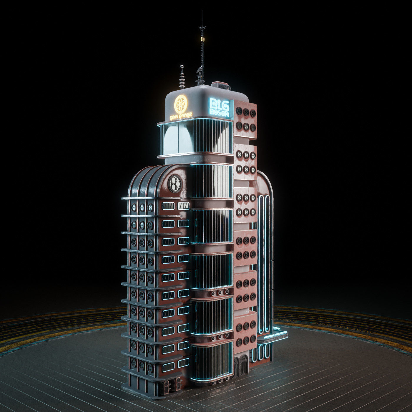 SCIFI ATOMPUNK BUILDING 08 Low-poly 3D model_5