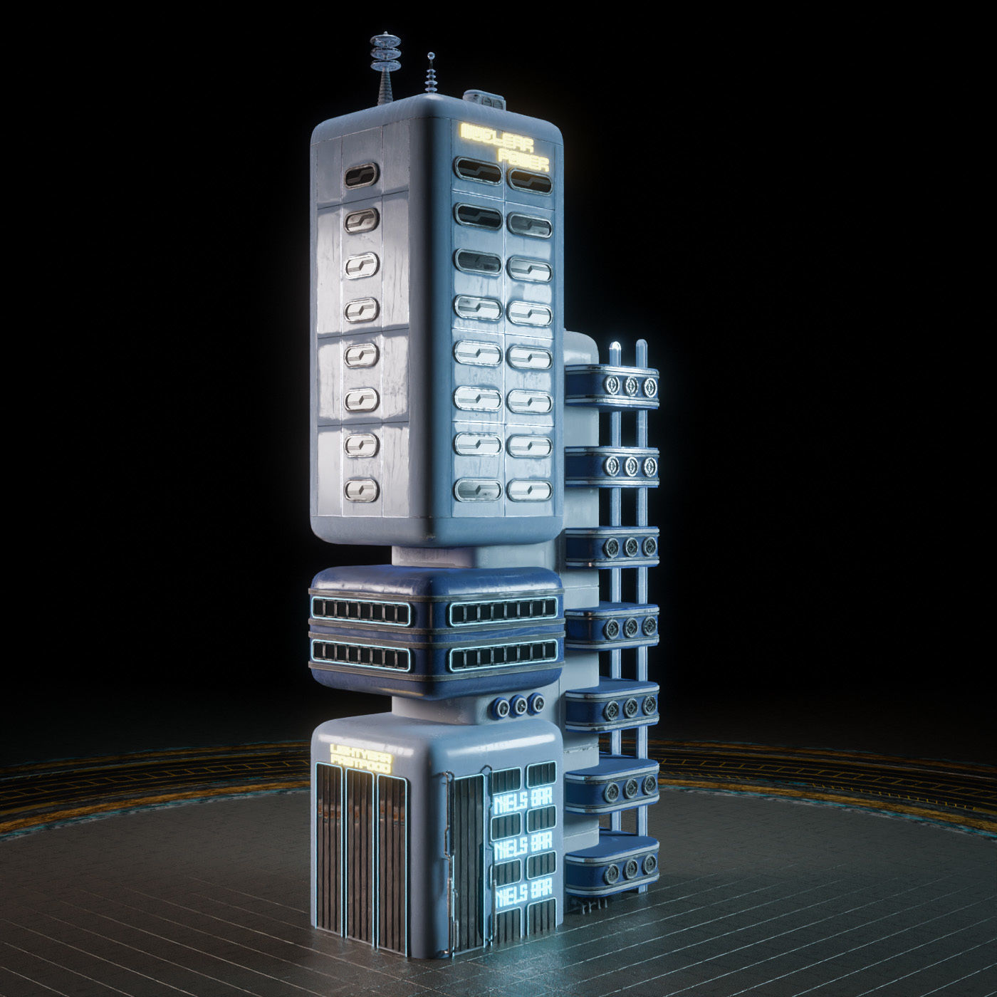 SCIFI ATOMPUNK BUILDING 09 Low-poly 3D model_9