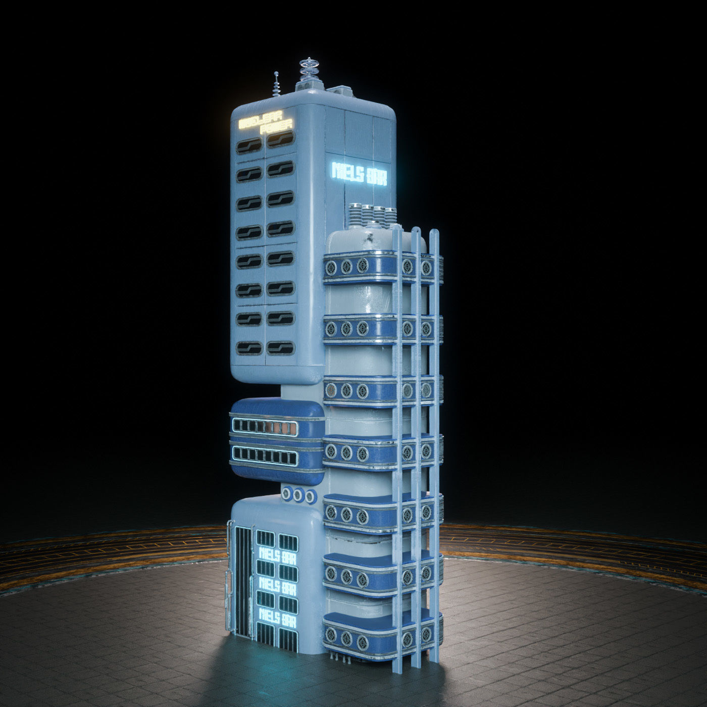SCIFI ATOMPUNK BUILDING 09 Low-poly 3D model_3