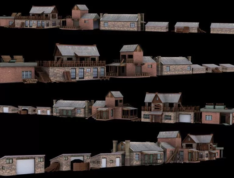 Town buildings pack Low-poly 3D model