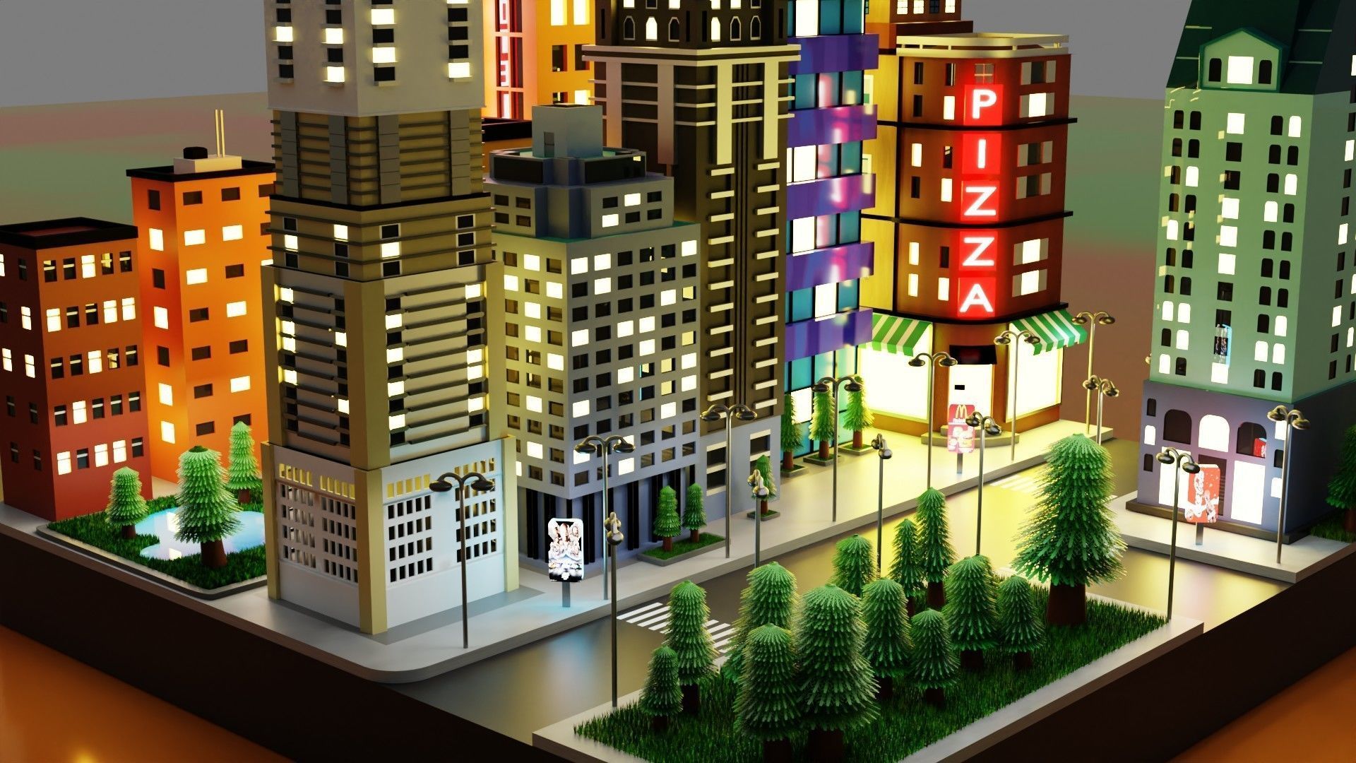 Isometric Megalopolis Low-poly 3D model_3