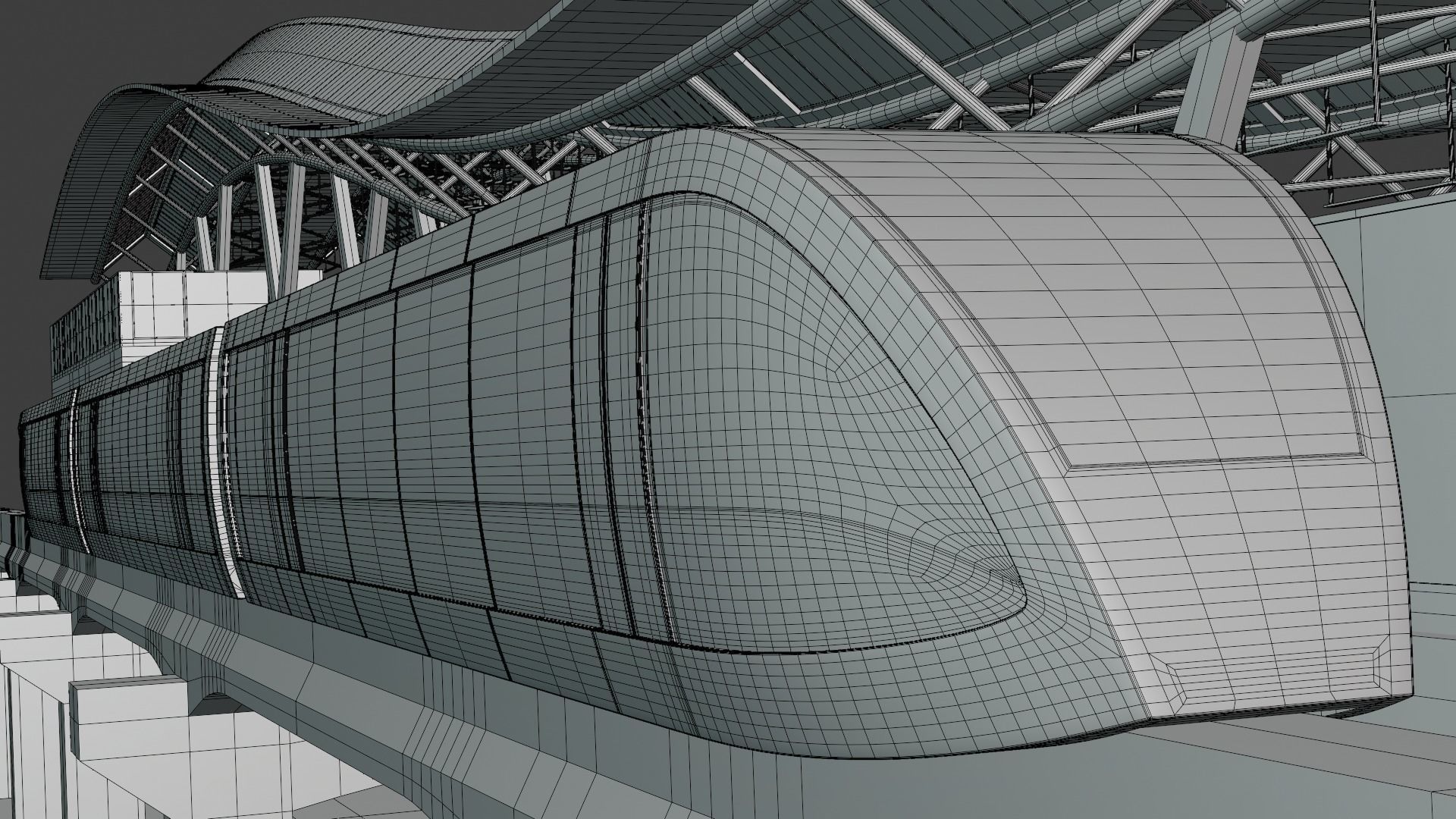 Monorail station with train 2023 IV 3D model_6