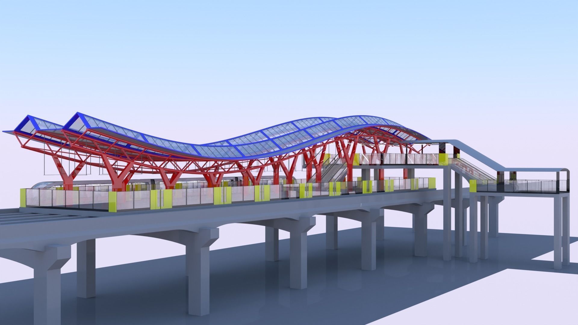 Monorail station with train 2023 IV 3D model_12