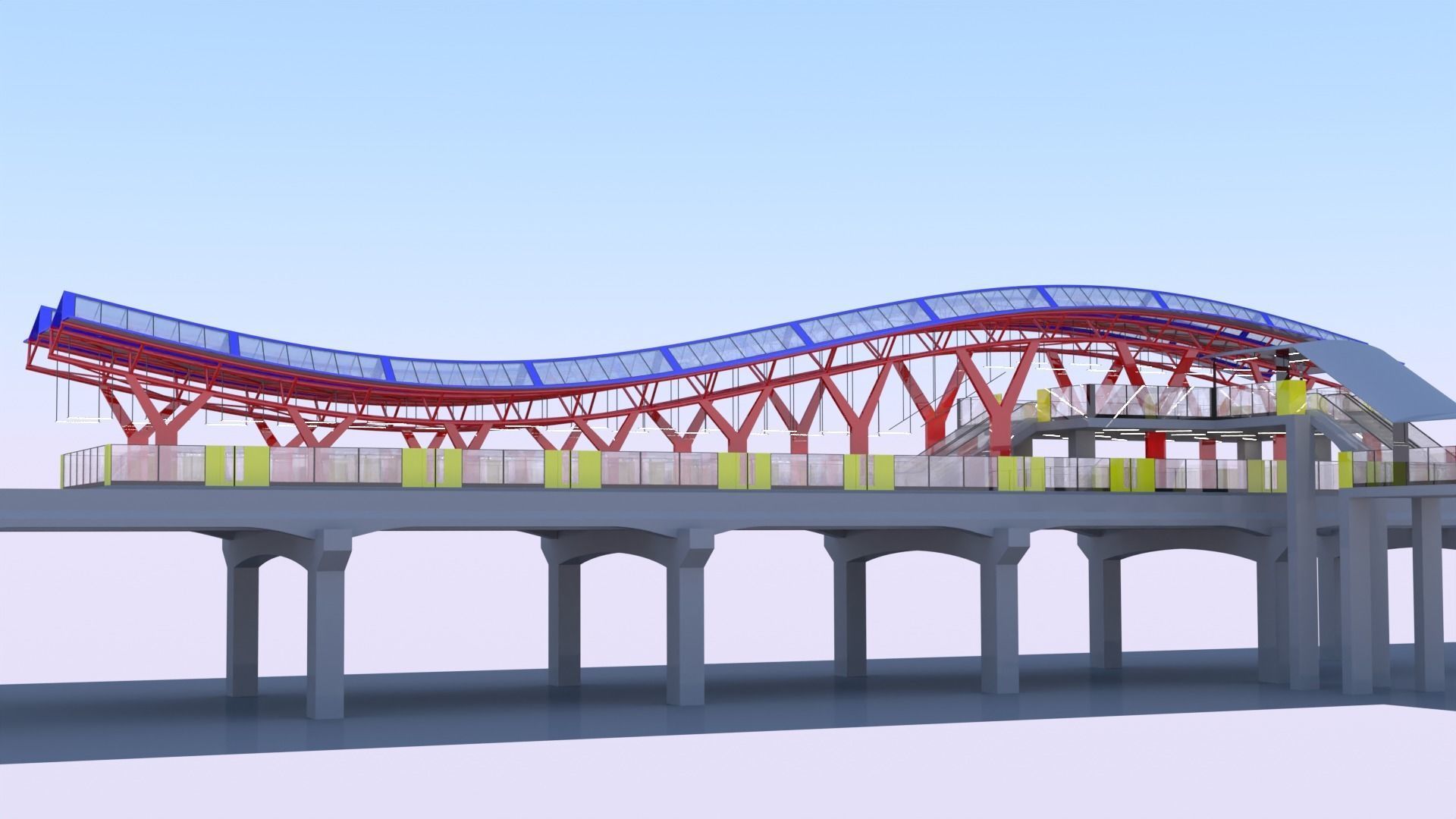 Monorail station with train 2023 IV 3D model_11