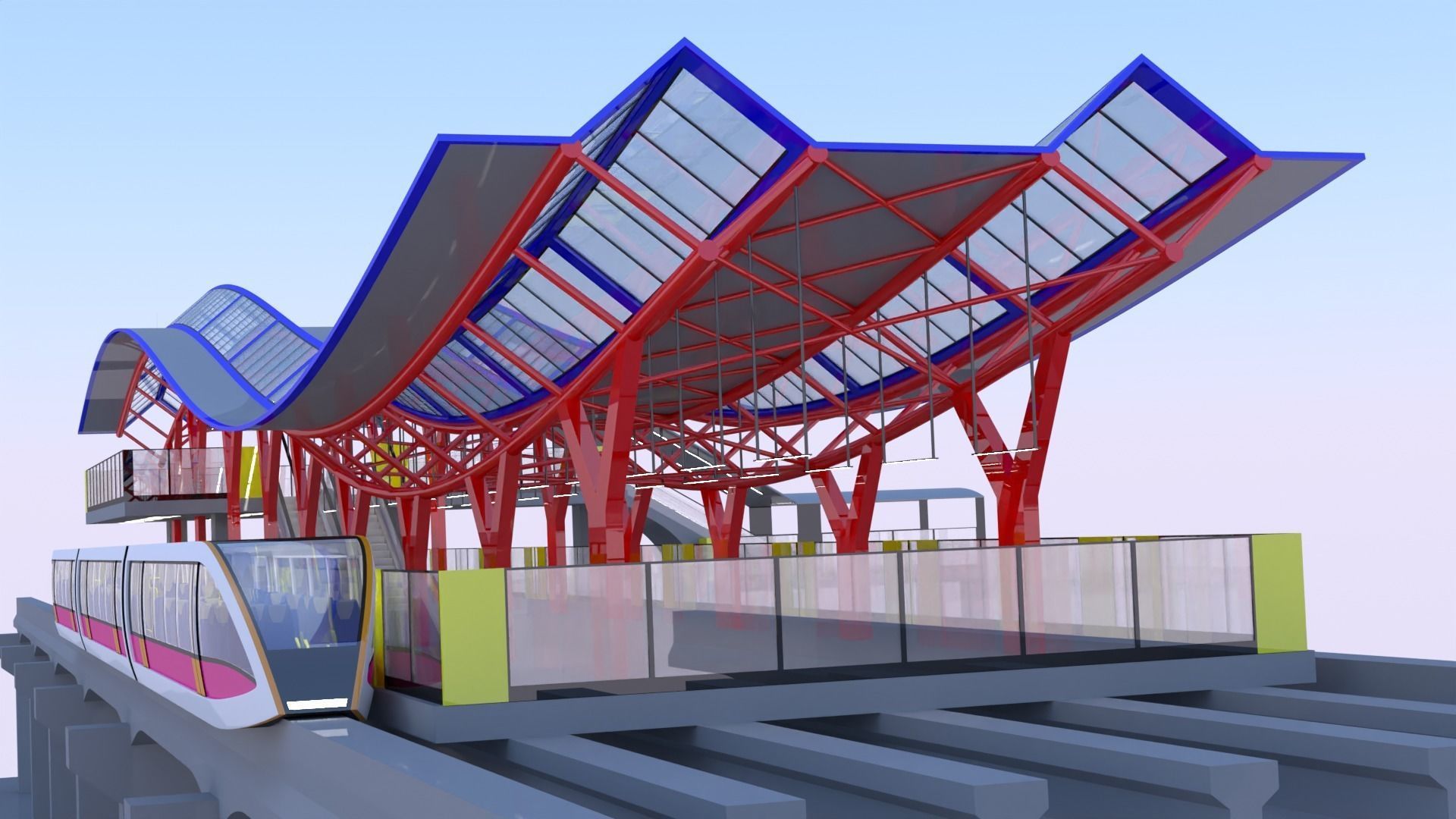 Monorail station with train 2023 IV 3D model_3