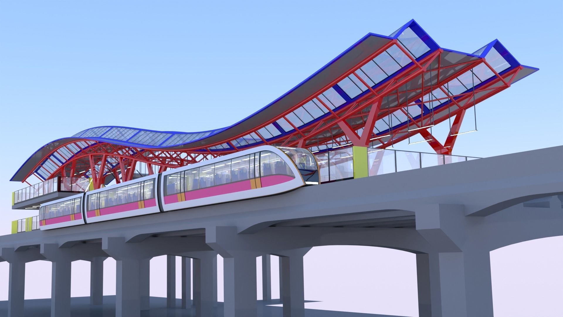 Monorail station with train 2023 IV 3D model_1