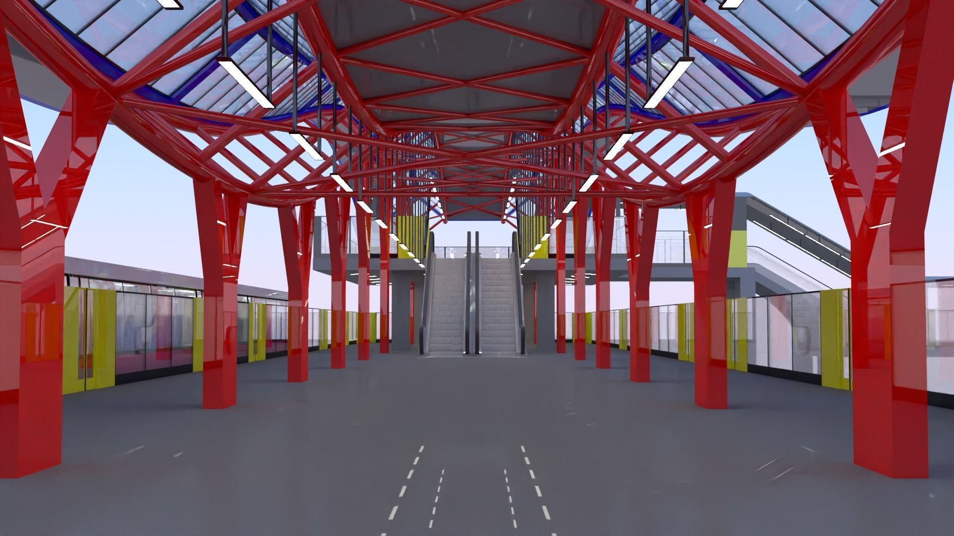 Monorail station with train 2023 IV 3D model_17