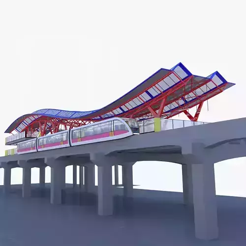 Monorail station with train 2023 IV 3D model