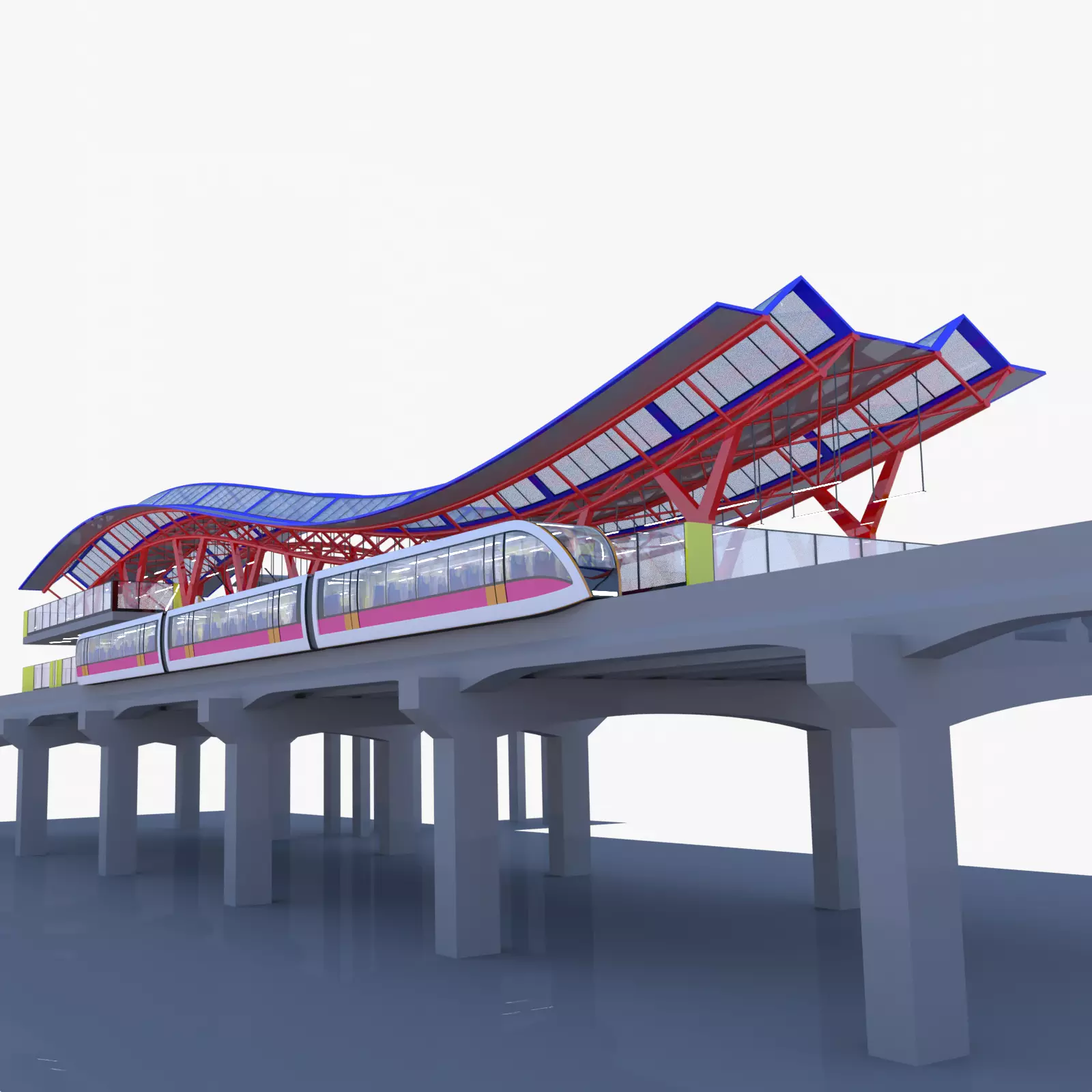 Monorail station with train 2023 IV 3D model_0