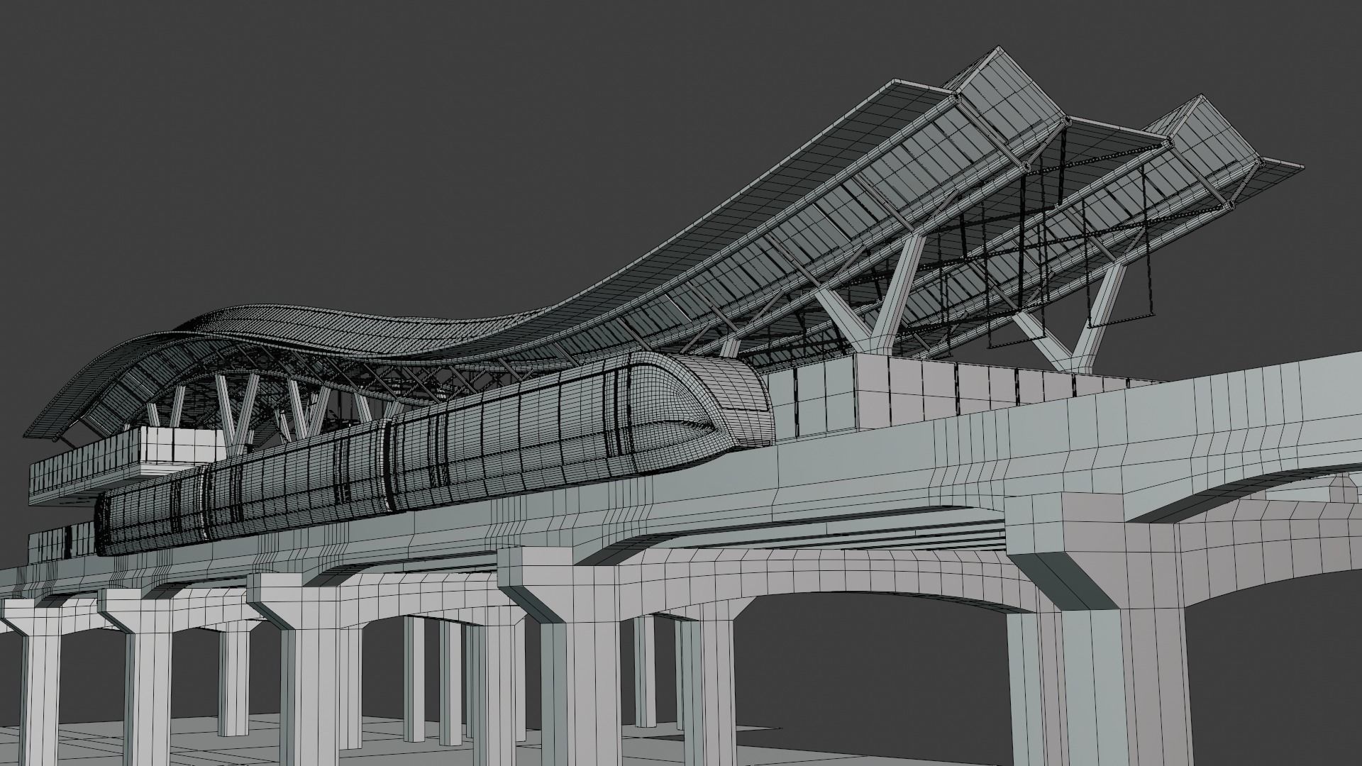 Monorail station with train 2023 IV 3D model_2
