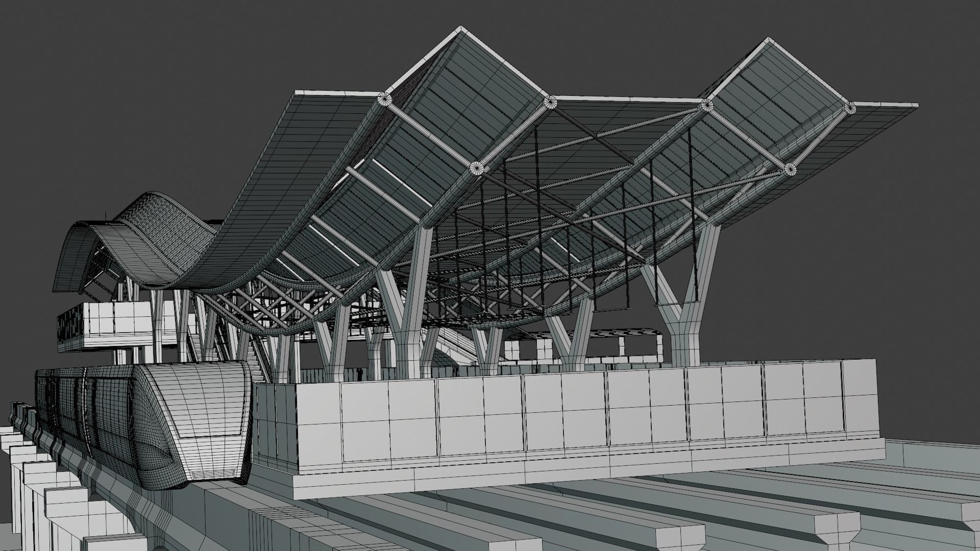 Monorail station with train 2023 IV 3D model_4