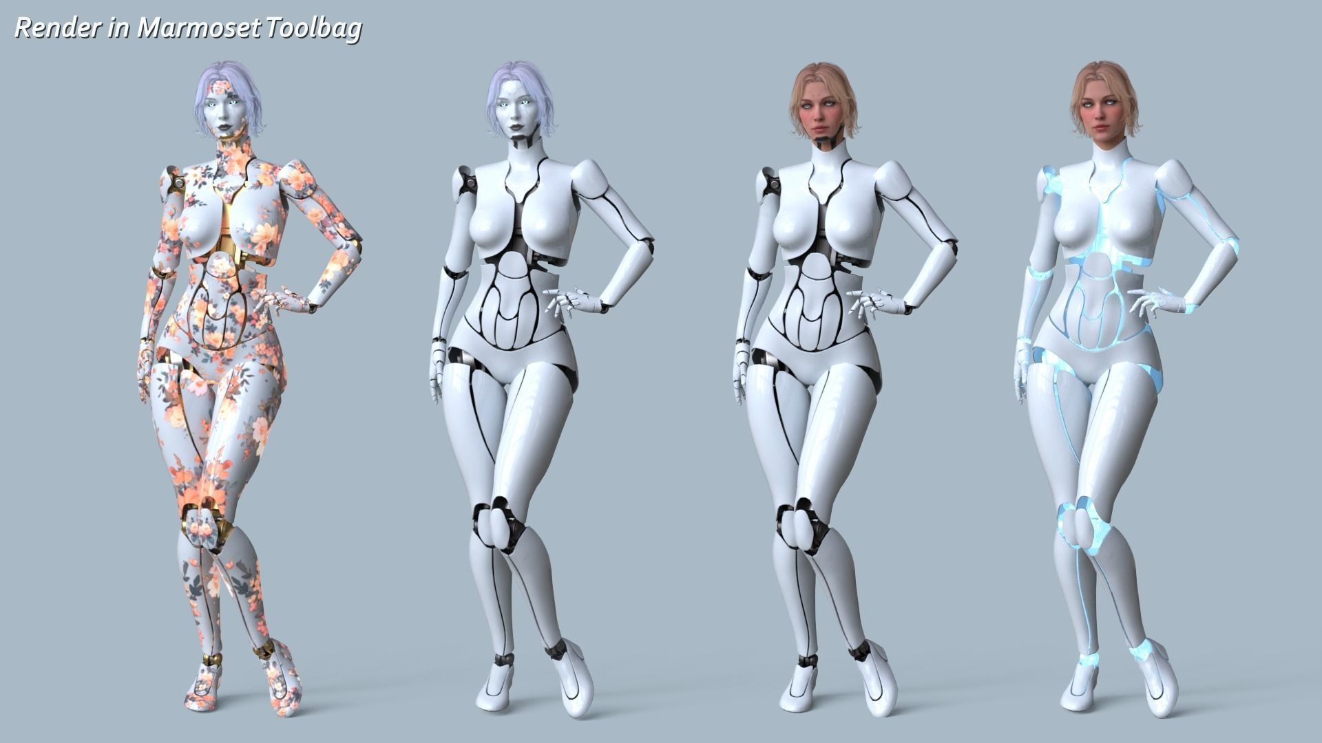 Female Robot R68 Pack Low-poly 3D model_3