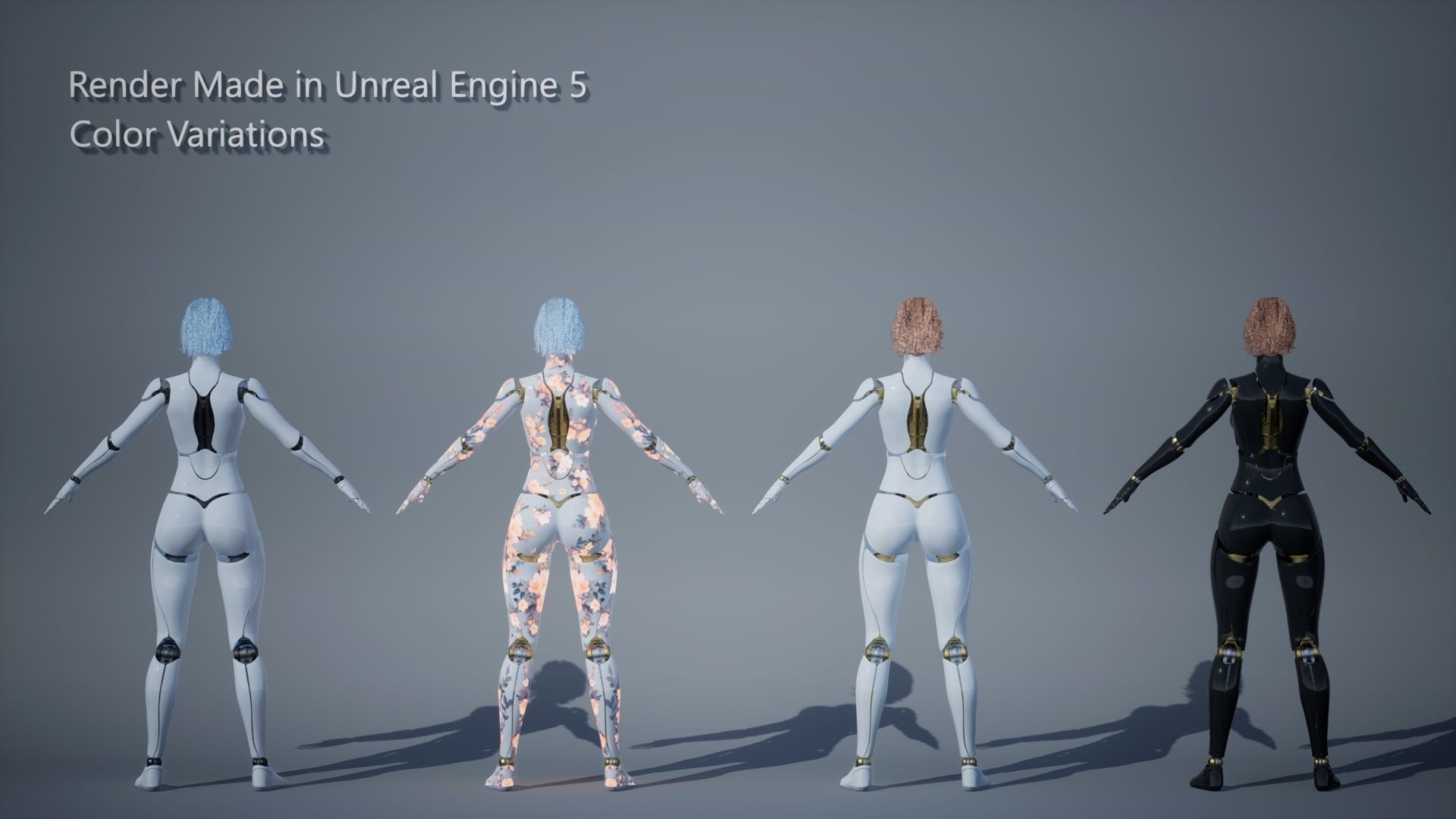 Female Robot R68 Pack Low-poly 3D model_13