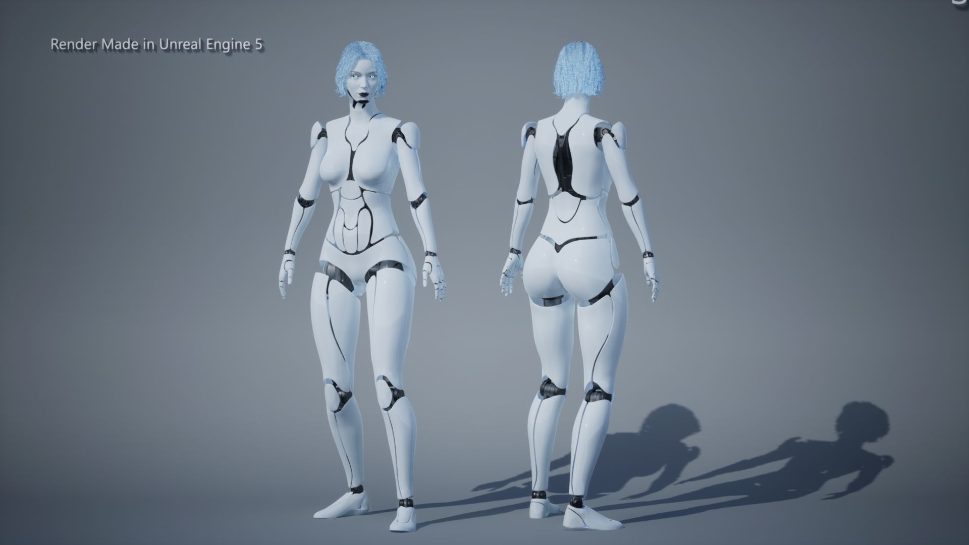 Female Robot R68 Pack Low-poly 3D model_14