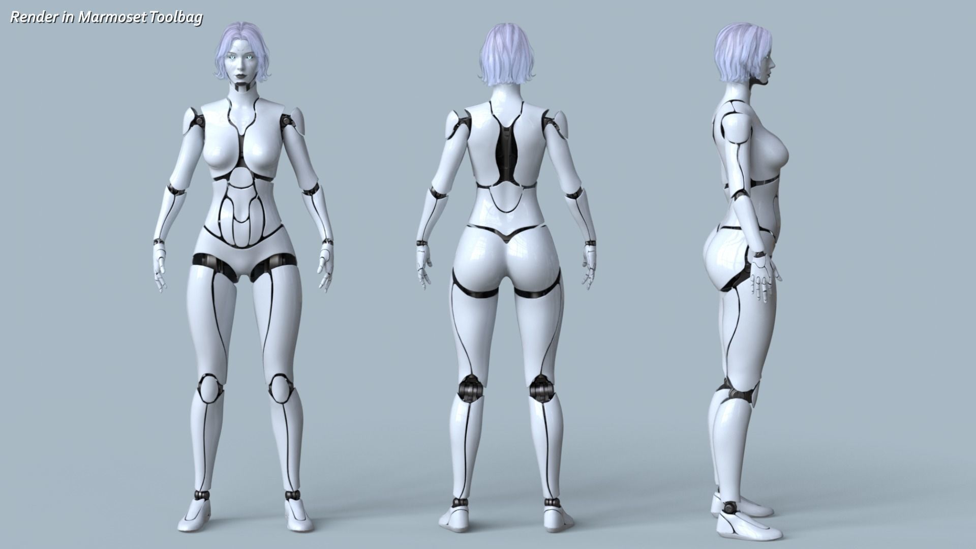 Female Robot R68 Pack Low-poly 3D model_8
