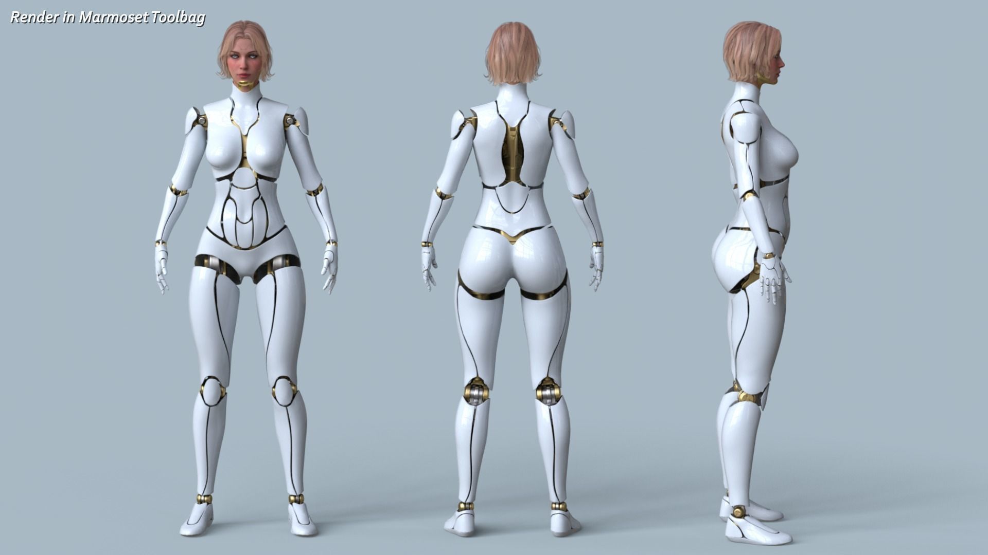 Female Robot R68 Pack Low-poly 3D model_9