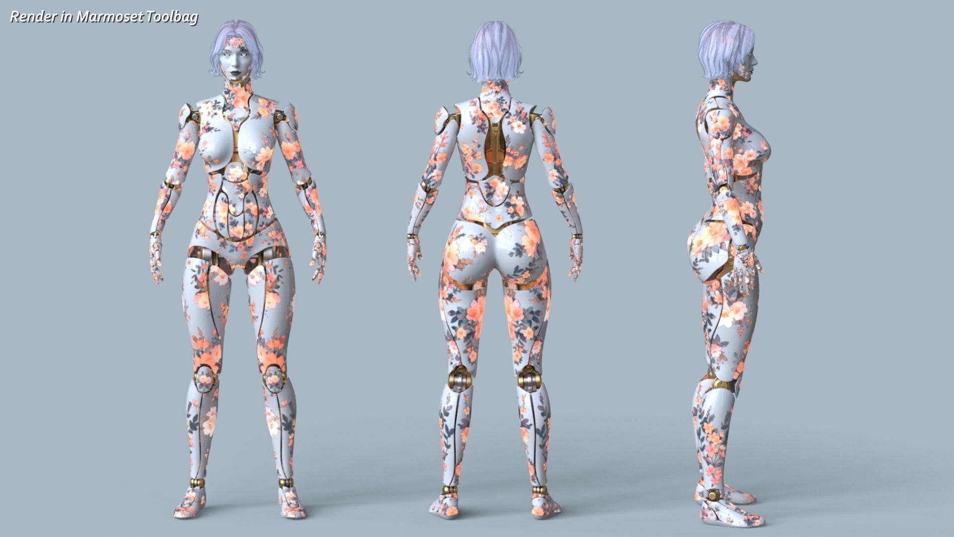 Female Robot R68 Pack Low-poly 3D model_7