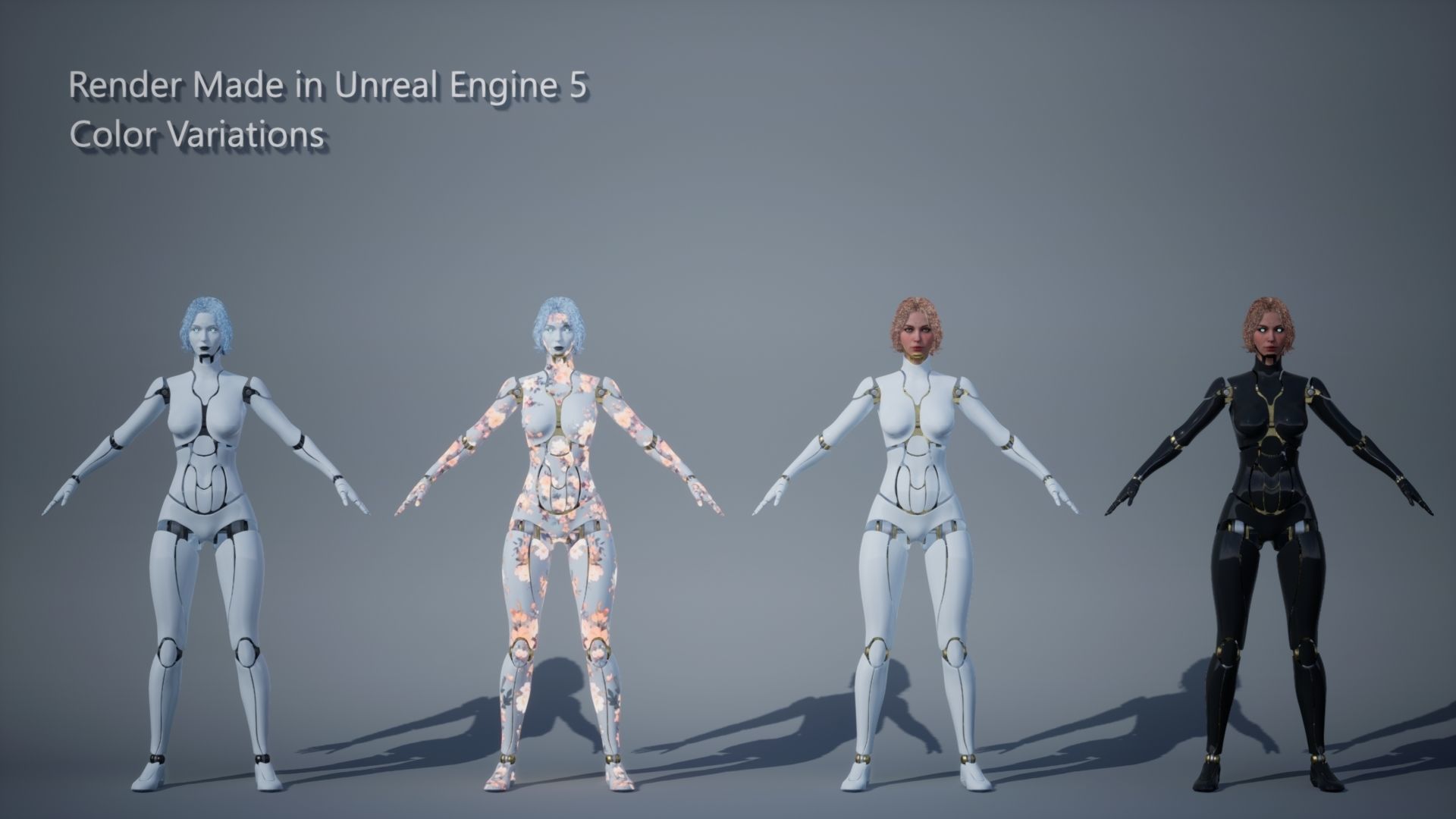 Female Robot R68 Pack Low-poly 3D model_12