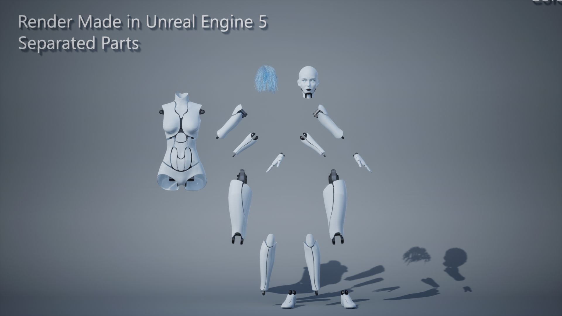 Female Robot R68 Pack Low-poly 3D model_10