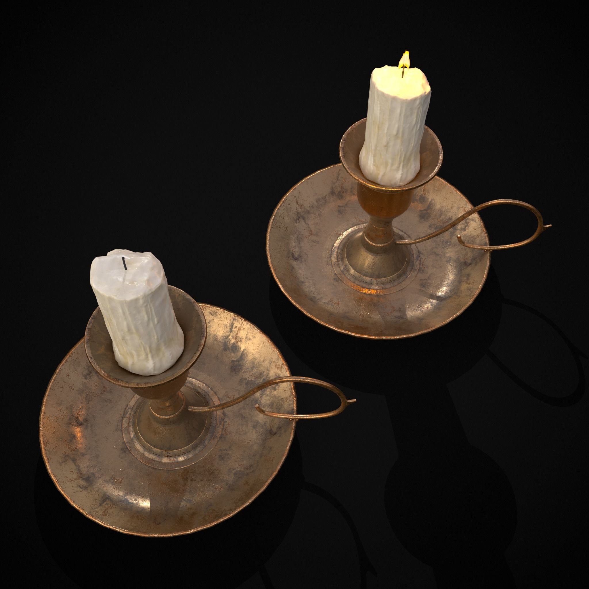 Small Bronze Chamberstick Low-poly 3D model_5